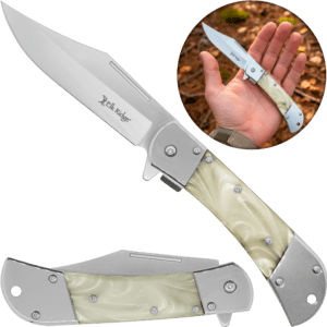 Navaja Automatica Premium Elk Ridge modelo ER-A009WP con hoja de acero inoxidable y cachas de perla blanca