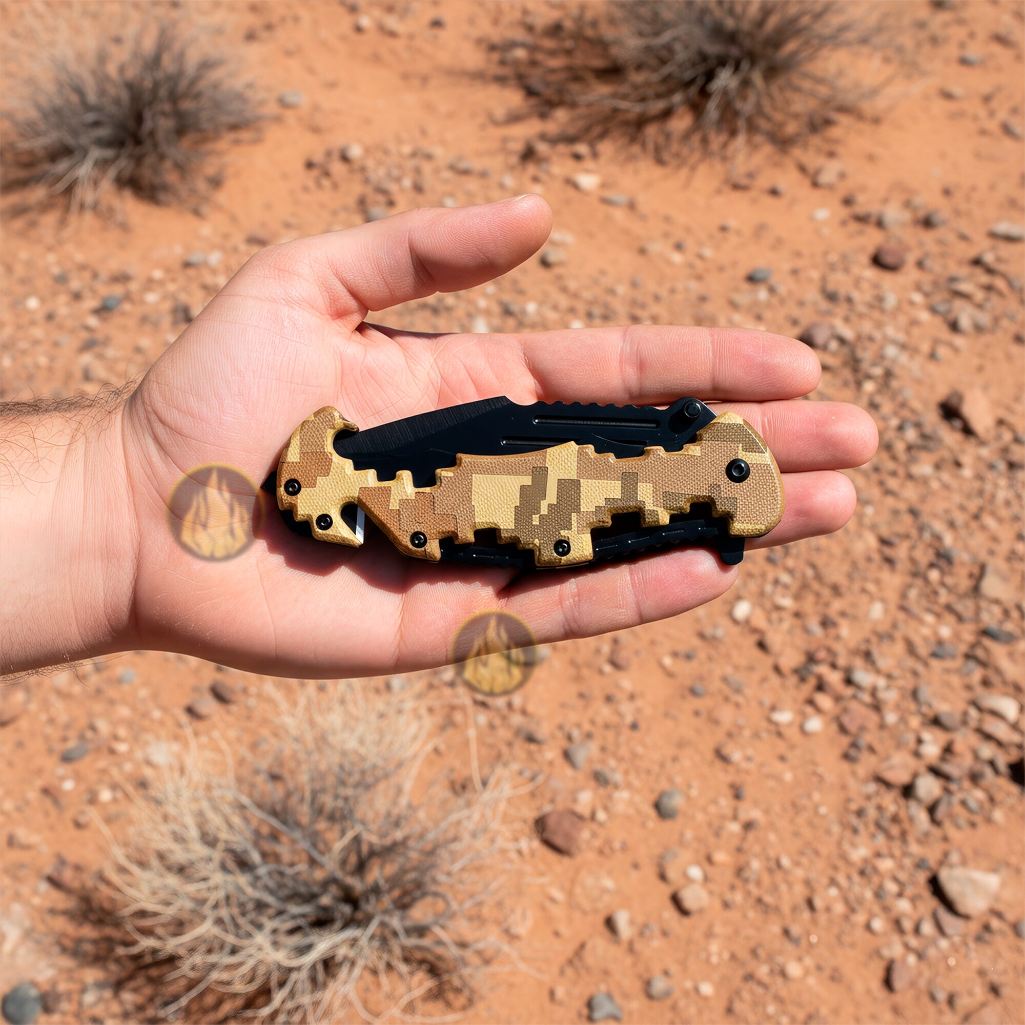 Navaja Automatica Emergencia Táctica marca Lion Tools modelo 9462 con apertura automática, hoja lisa y sierra para uso táctico y supervivencia.