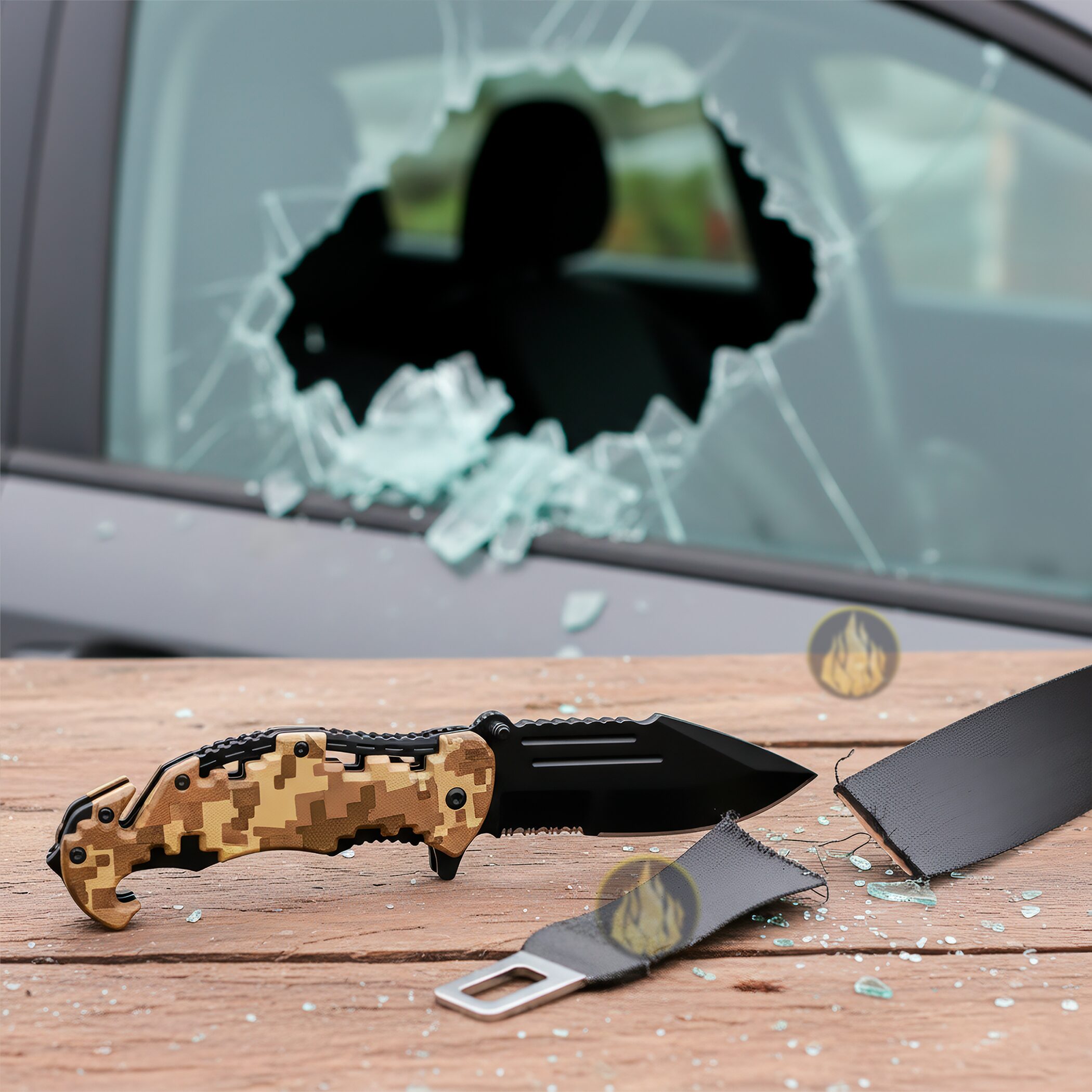 Navaja Automatica Emergencia Táctica marca Lion Tools modelo 9462 con apertura automática, hoja lisa y sierra para uso táctico y supervivencia.