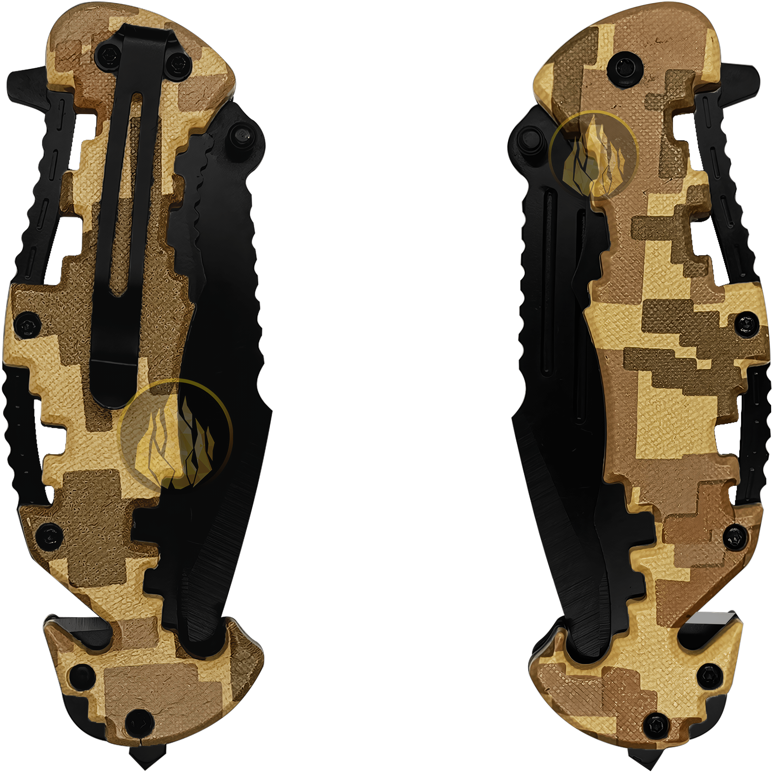 Navaja Automatica Emergencia Táctica marca Lion Tools modelo 9462 con apertura automática, hoja lisa y sierra para uso táctico y supervivencia.