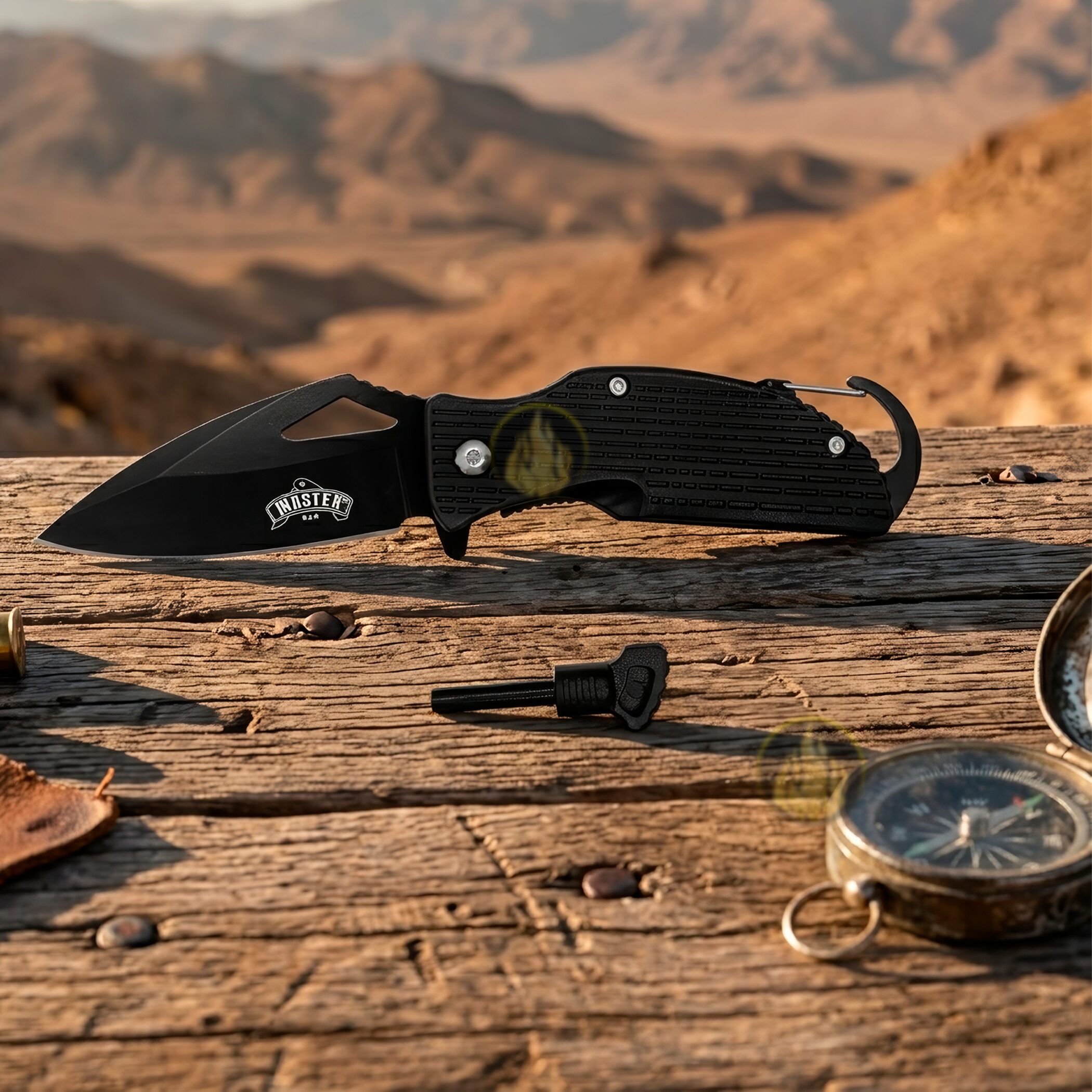 Navaja Automática Táctica Supervivencia Master USA con pedernal y hoja de acero inoxidable para emergencia Navaja Automática Táctica Supervivencia marca Master USA modelo MU-A027BK con bandola para colgar