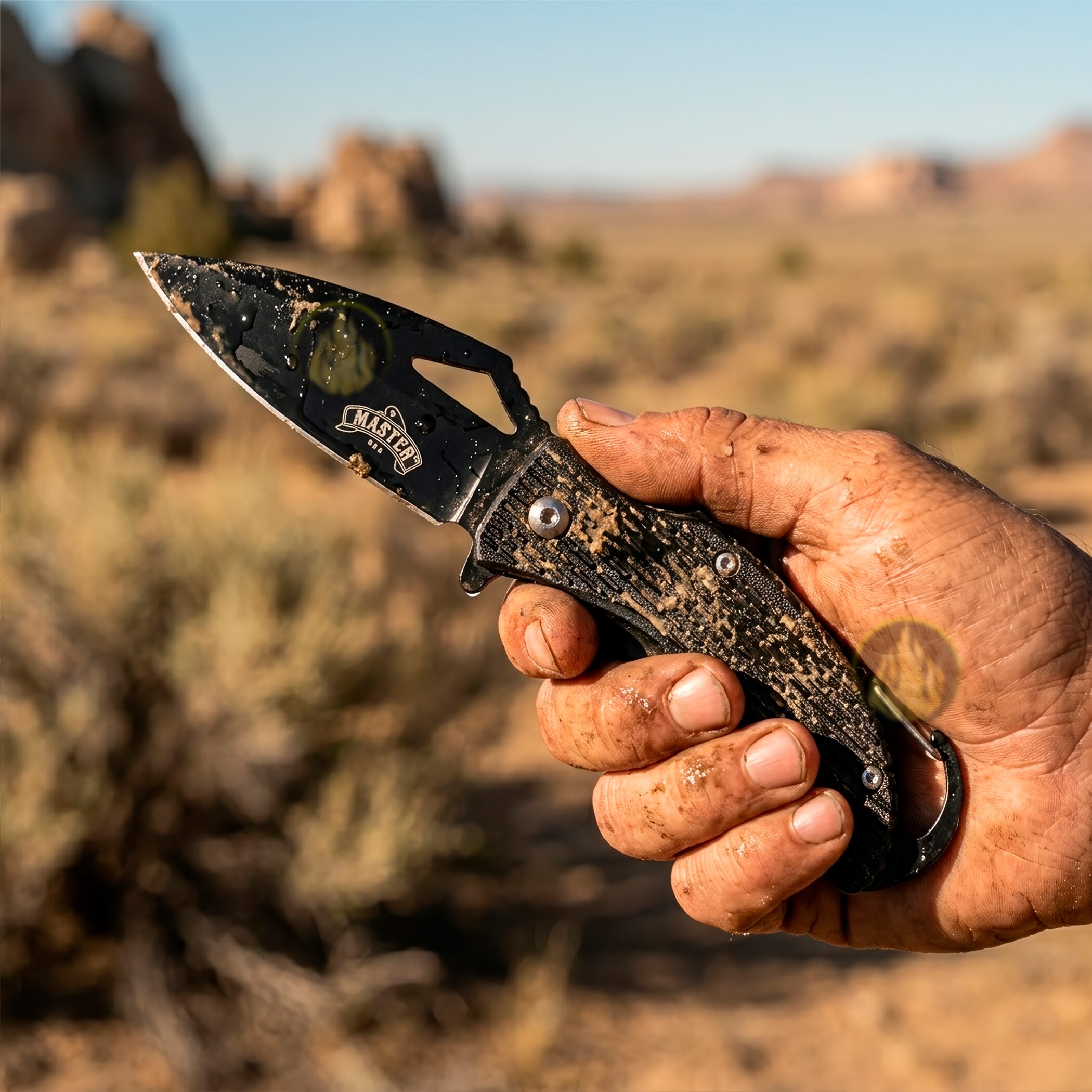 Navaja Automática Táctica Supervivencia Master USA con pedernal y hoja de acero inoxidable para emergencia Navaja Automática Táctica Supervivencia marca Master USA modelo MU-A027BK con bandola para colgar