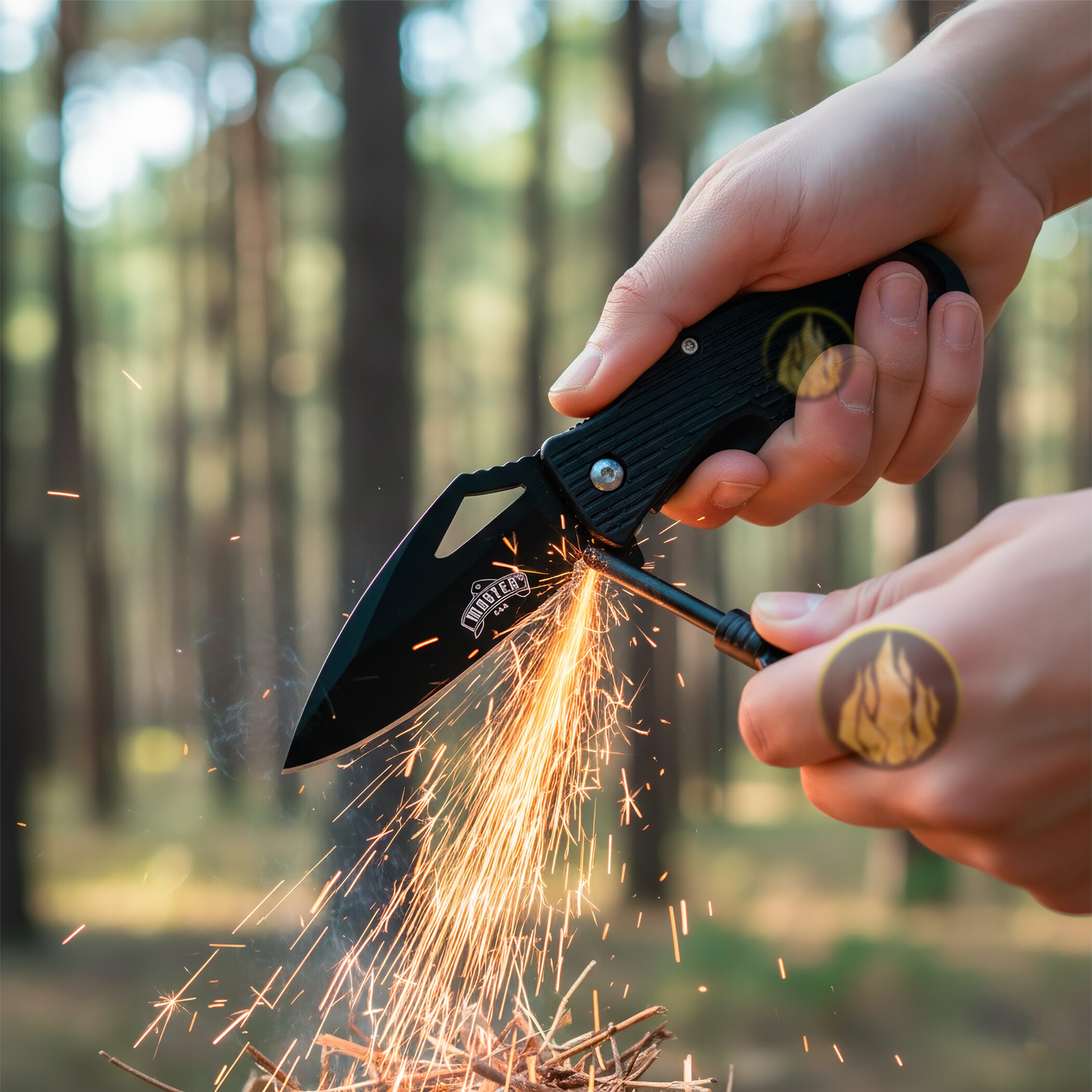 Navaja Automática Táctica Supervivencia Master USA con pedernal y hoja de acero inoxidable para emergencia Navaja Automática Táctica Supervivencia marca Master USA modelo MU-A027BK con bandola para colgar