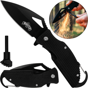 Navaja Automática Táctica Supervivencia Master USA con pedernal y hoja de acero inoxidable para emergencia Navaja Automática Táctica Supervivencia marca Master USA modelo MU-A027BK con bandola para colgar