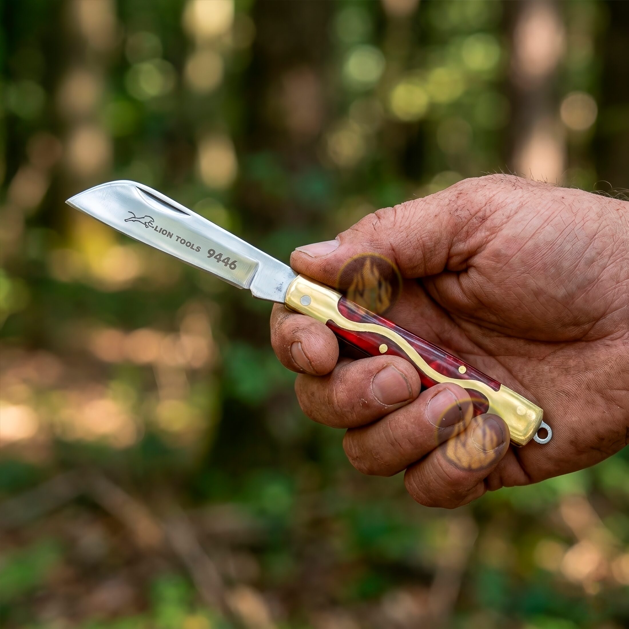 Navaja Cachas Concha Roja Lion Tools de bolsillo con hoja de acero inoxidable 420, mango tipo concha perla roja y apertura manual. Navaja Cachas Concha Roja marca Lion Tools modelo 9446 con hoja afilada de acero inoxidable 420 y mango decorativo tipo concha roja.