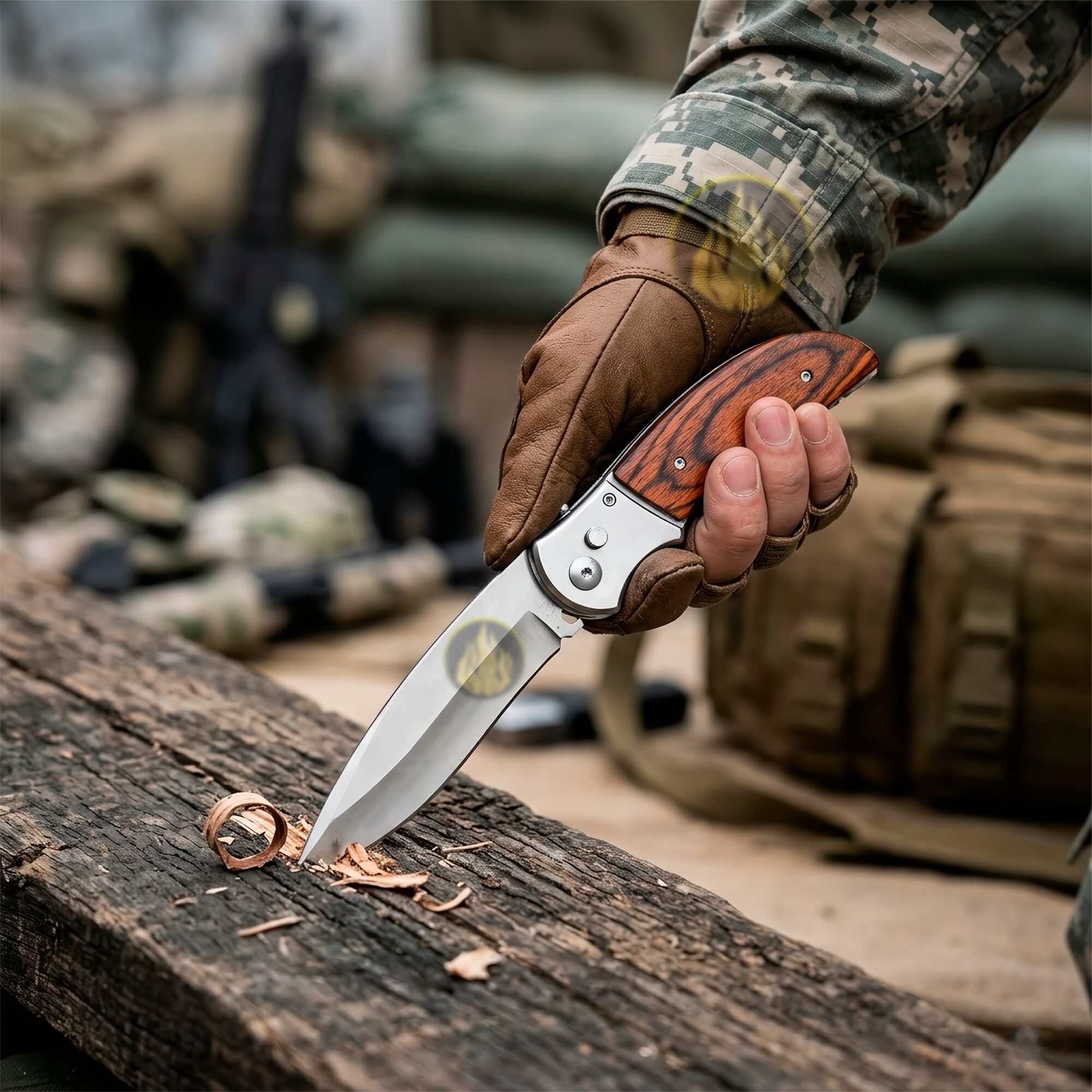 Navaja Cachas De Madera Automática Lion Tools con hoja de acero inoxidable y apertura automática uso rudo Navaja Cachas De Madera Automática marca Lion Tools modelo 9513 con mango de madera y diseño resistente