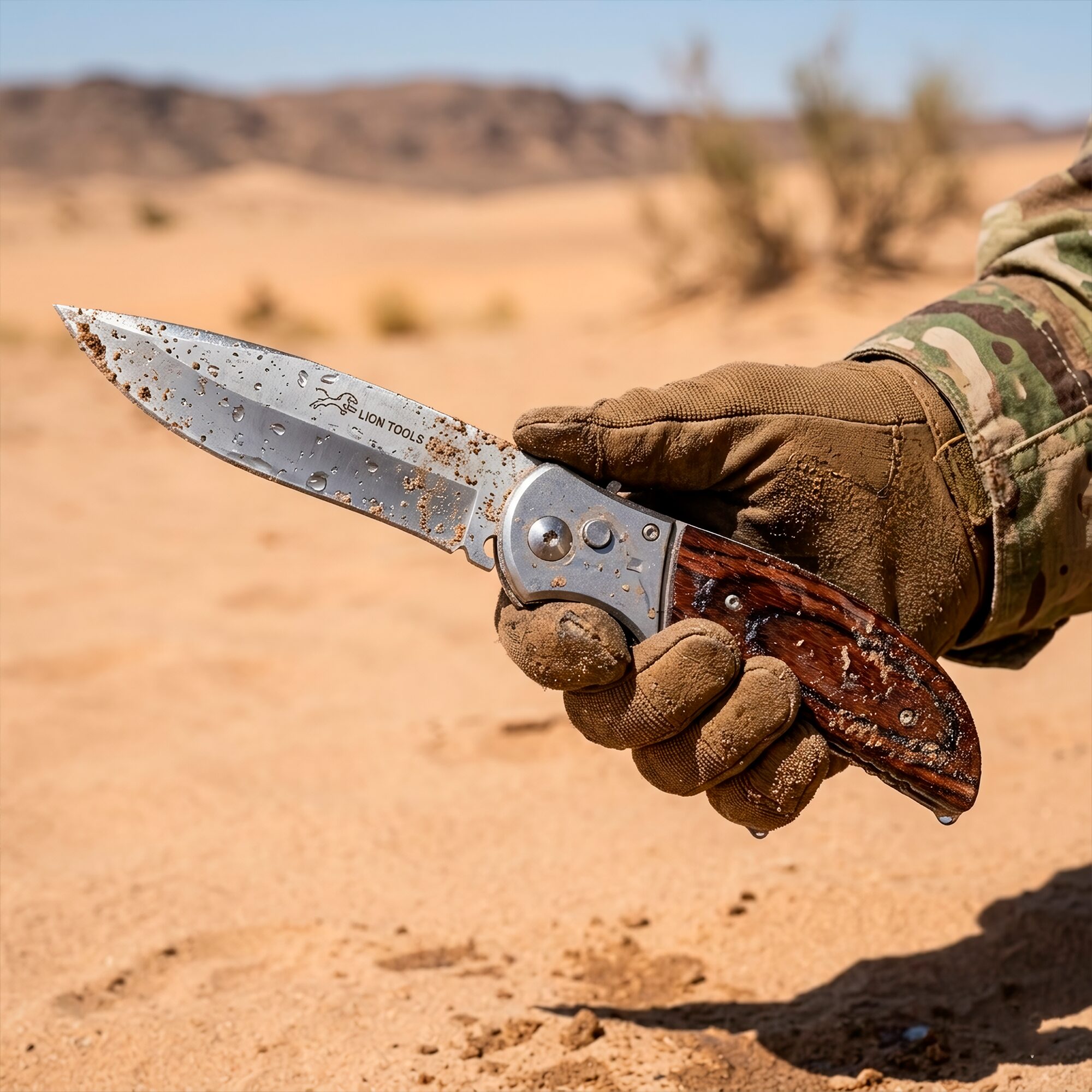 Navaja Cachas De Madera Automática Lion Tools con hoja de acero inoxidable y apertura automática uso rudo Navaja Cachas De Madera Automática marca Lion Tools modelo 9513 con mango de madera y diseño resistente