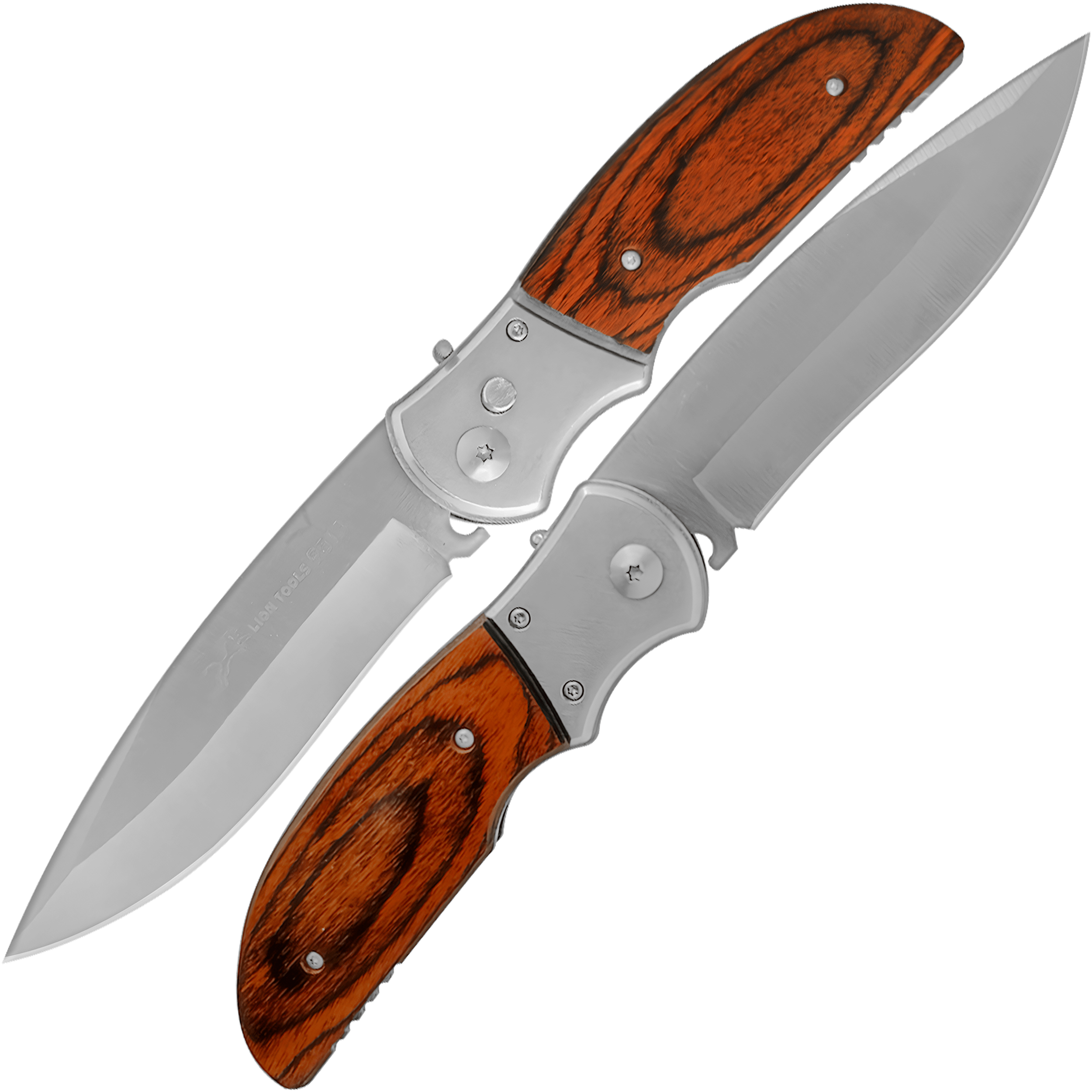 Navaja Cachas De Madera Automática Lion Tools con hoja de acero inoxidable y apertura automática uso rudo Navaja Cachas De Madera Automática marca Lion Tools modelo 9513 con mango de madera y diseño resistente