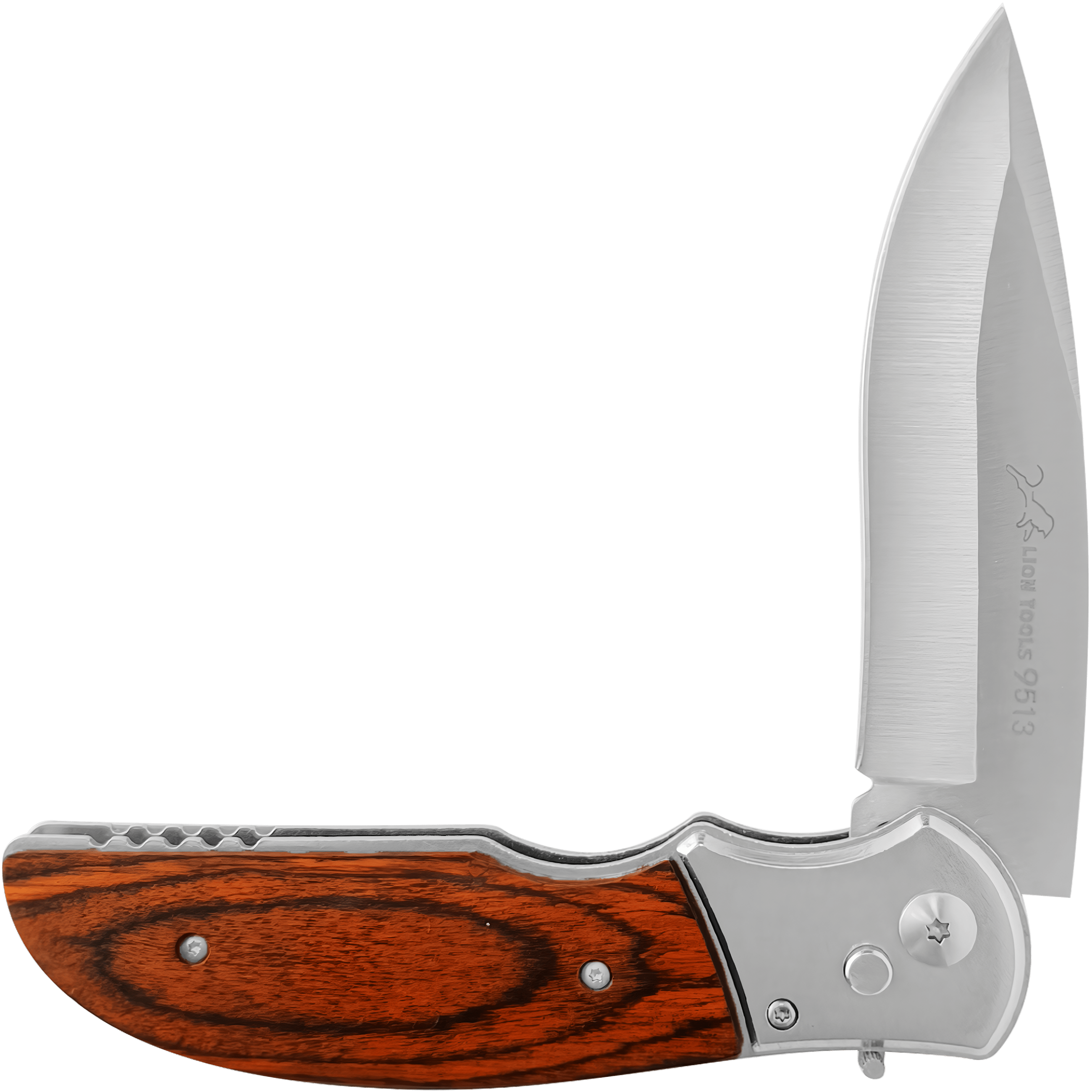 Navaja Cachas De Madera Automática Lion Tools con hoja de acero inoxidable y apertura automática uso rudo Navaja Cachas De Madera Automática marca Lion Tools modelo 9513 con mango de madera y diseño resistente
