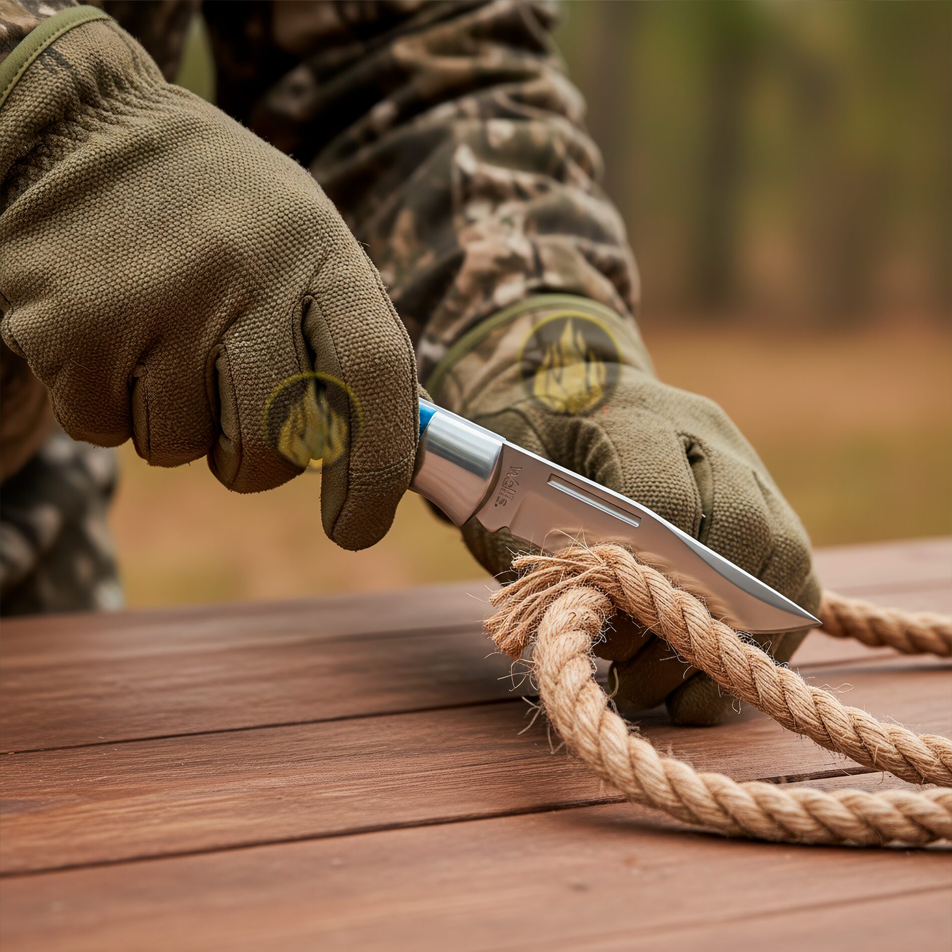 Navaja Cachas De Madera Azul Wallis modelo K903289 con hoja de acero inoxidable y apertura de muelle.