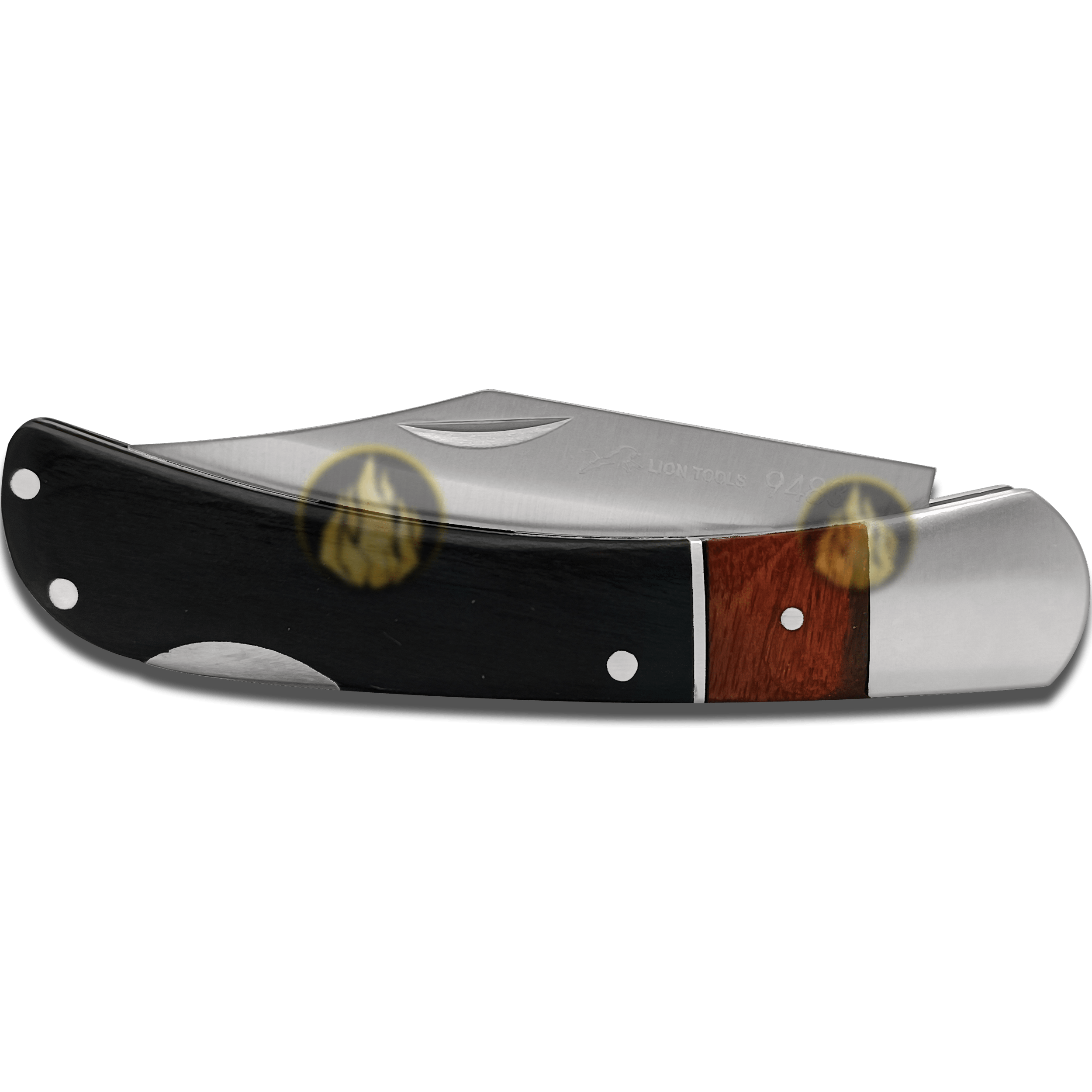 Navaja Cachas De Madera Negra Lion Tools con hoja de acero inoxidable 420 y seguro de muelle anti cierre Navaja Cachas De Madera Negra marca Lion Tools modelo 9483 con apertura manual y diseño para caza