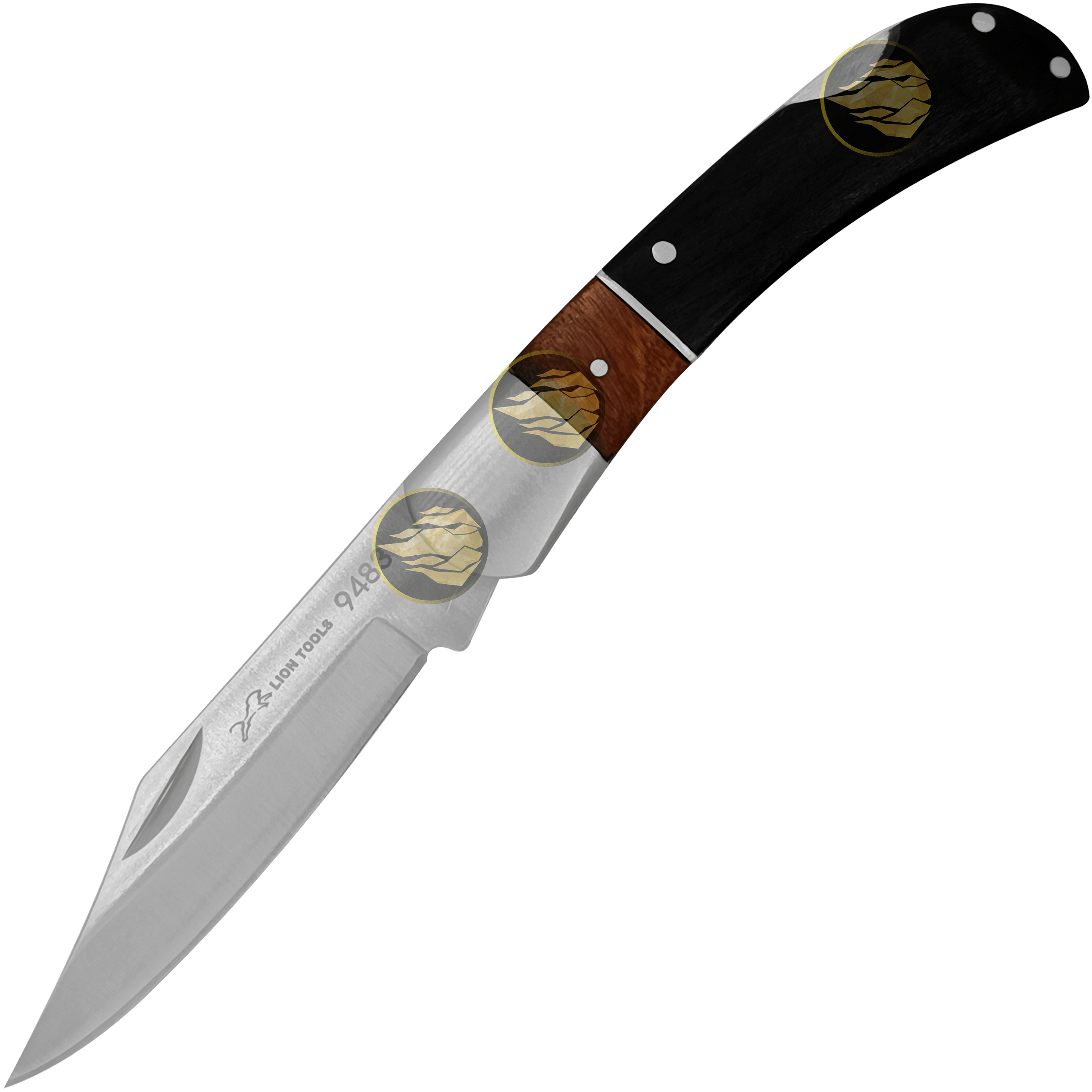 Navaja Cachas De Madera Negra Lion Tools con hoja de acero inoxidable 420 y seguro de muelle anti cierre Navaja Cachas De Madera Negra marca Lion Tools modelo 9483 con apertura manual y diseño para caza