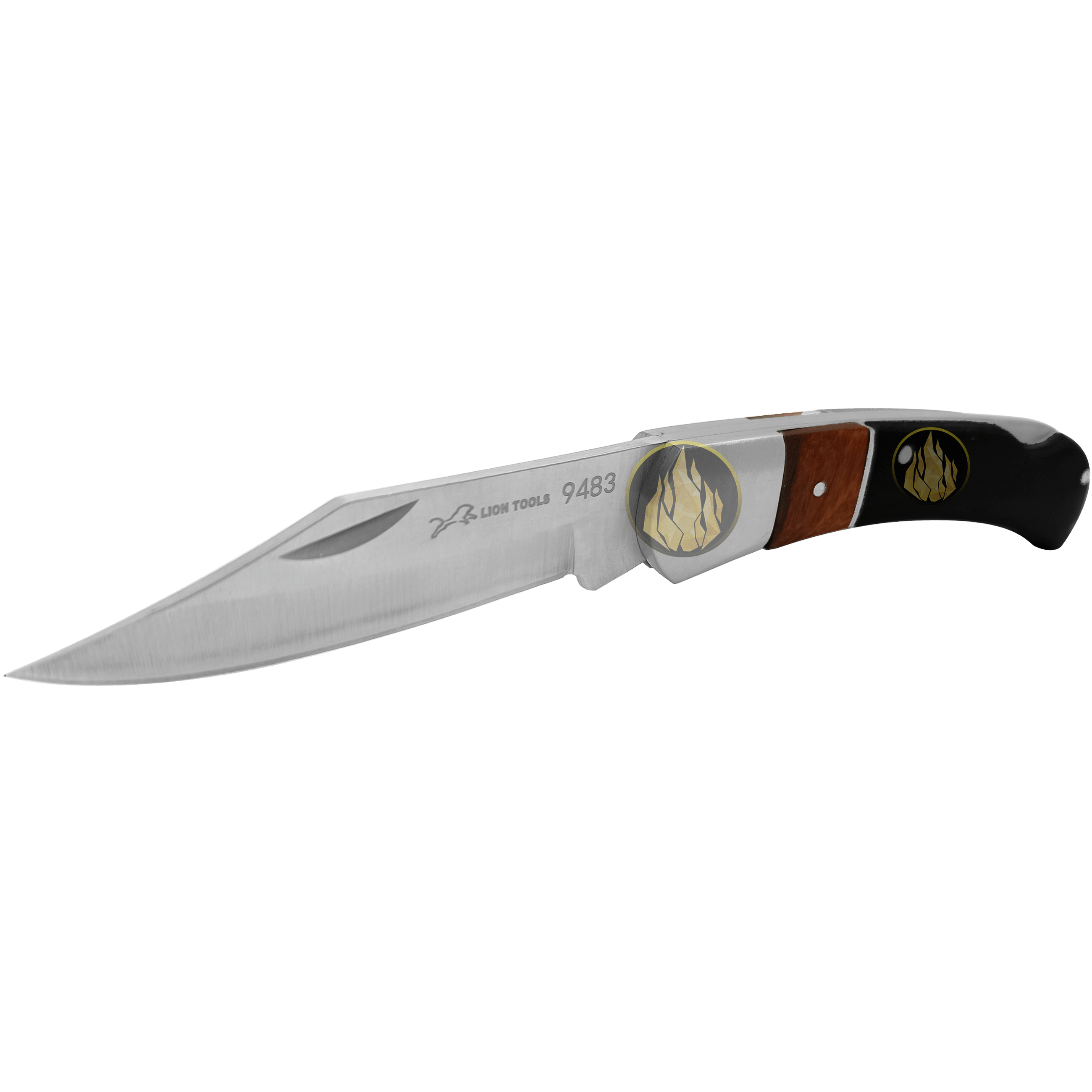 Navaja Cachas De Madera Negra Lion Tools con hoja de acero inoxidable 420 y seguro de muelle anti cierre Navaja Cachas De Madera Negra marca Lion Tools modelo 9483 con apertura manual y diseño para caza