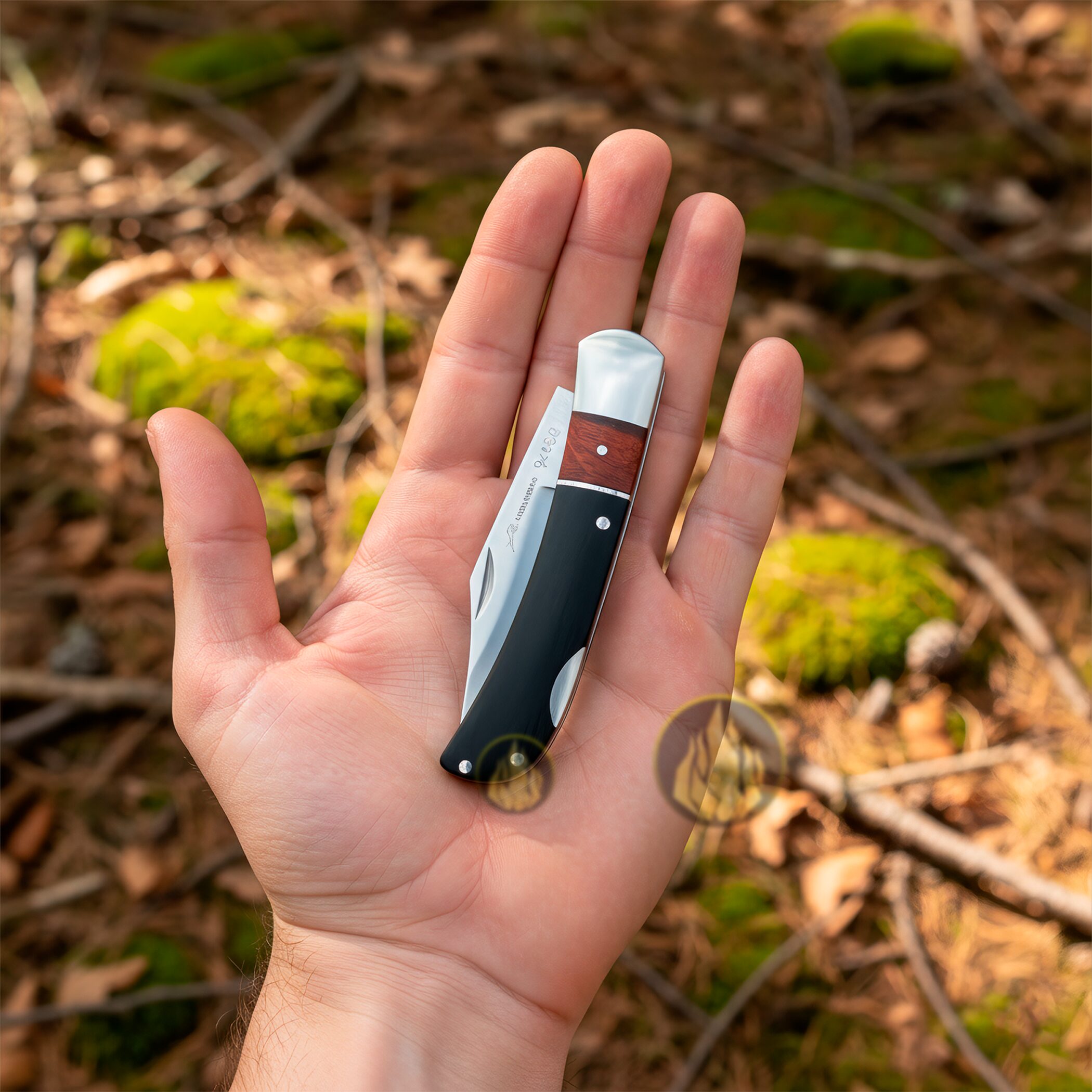 Navaja Cachas De Madera Negra Lion Tools con hoja de acero inoxidable 420 y seguro de muelle anti cierre Navaja Cachas De Madera Negra marca Lion Tools modelo 9483 con apertura manual y diseño para caza