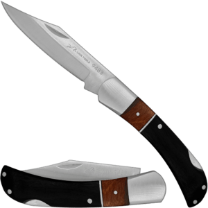 Navaja Cachas De Madera Negra Lion Tools con hoja de acero inoxidable 420 y seguro de muelle anti cierre Navaja Cachas De Madera Negra marca Lion Tools modelo 9483 con apertura manual y diseño para caza