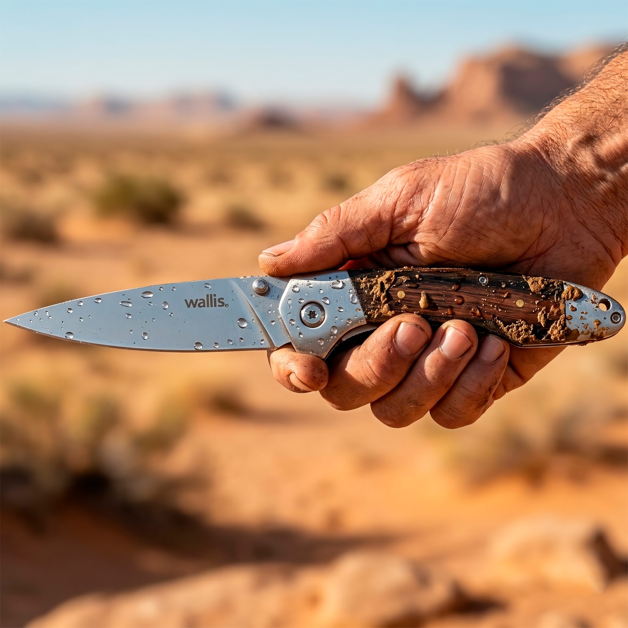 Navaja Cachas De Madera Wallis modelo K901198 con hoja de acero inoxidable 3CR13 y apertura manual.