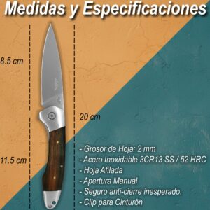 Navaja Cachas De Madera Wallis modelo K901198 con hoja de acero inoxidable 3CR13 y apertura manual.