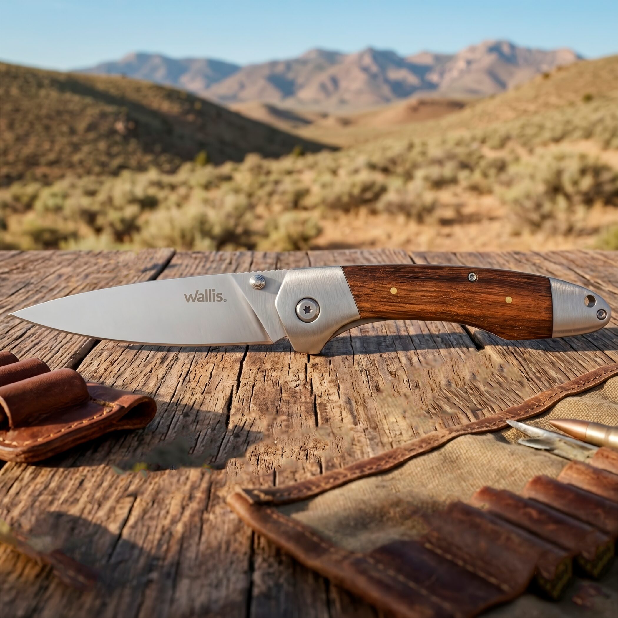 Navaja Cachas De Madera Wallis modelo K901198 con hoja de acero inoxidable 3CR13 y apertura manual.