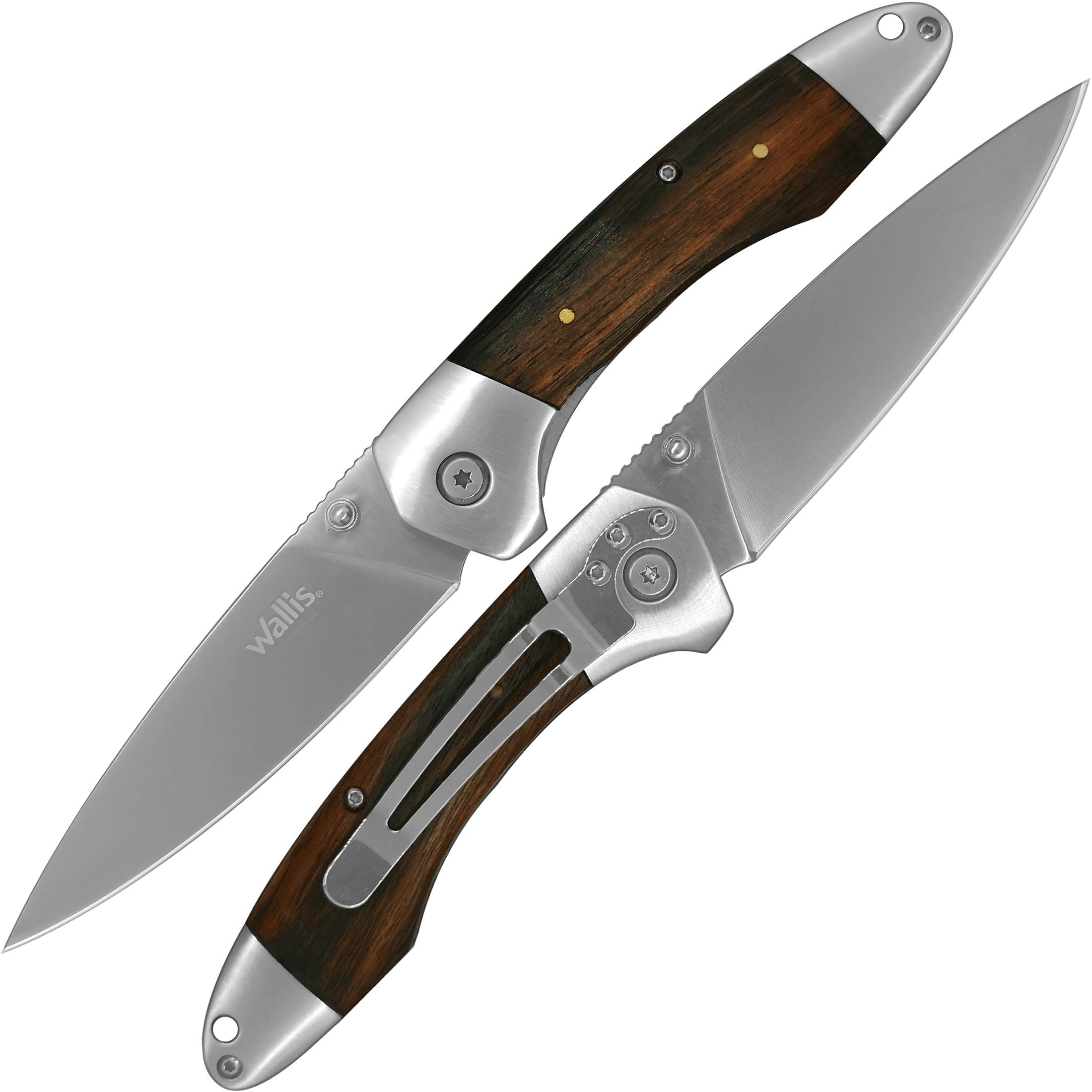 Navaja Cachas De Madera Wallis modelo K901198 con hoja de acero inoxidable 3CR13 y apertura manual.