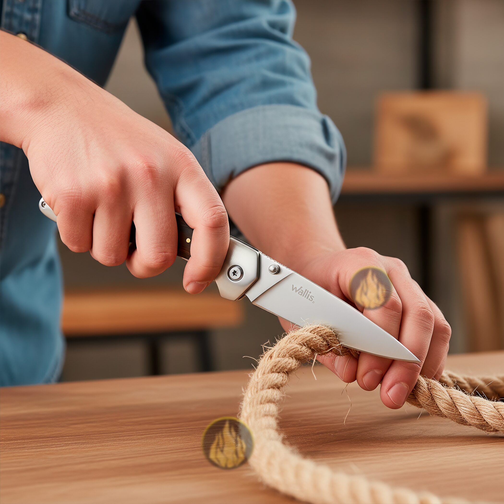 Navaja Cachas De Madera Wallis modelo K901198 con hoja de acero inoxidable 3CR13 y apertura manual.