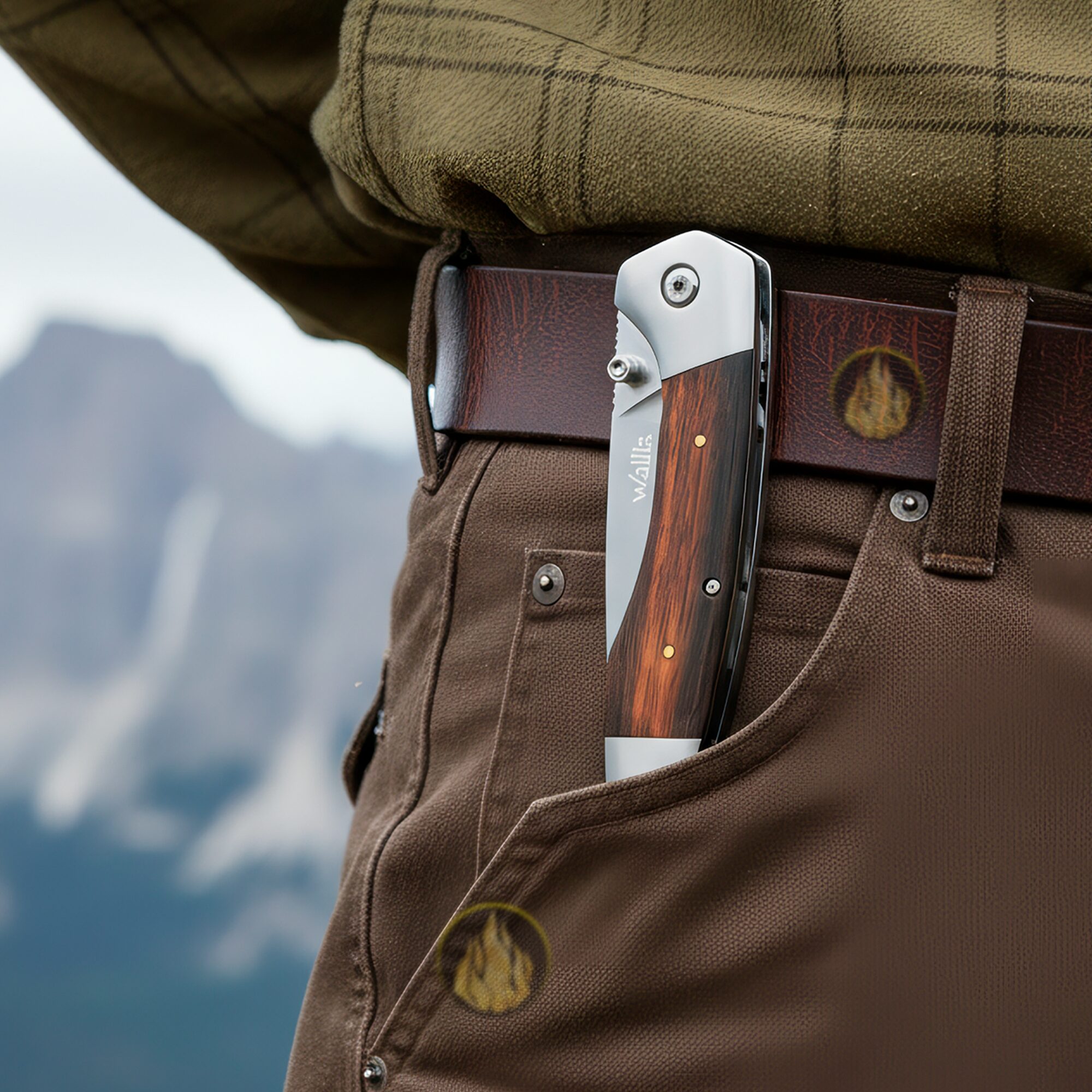 Navaja Cachas De Madera Wallis modelo K901198 con hoja de acero inoxidable 3CR13 y apertura manual.
