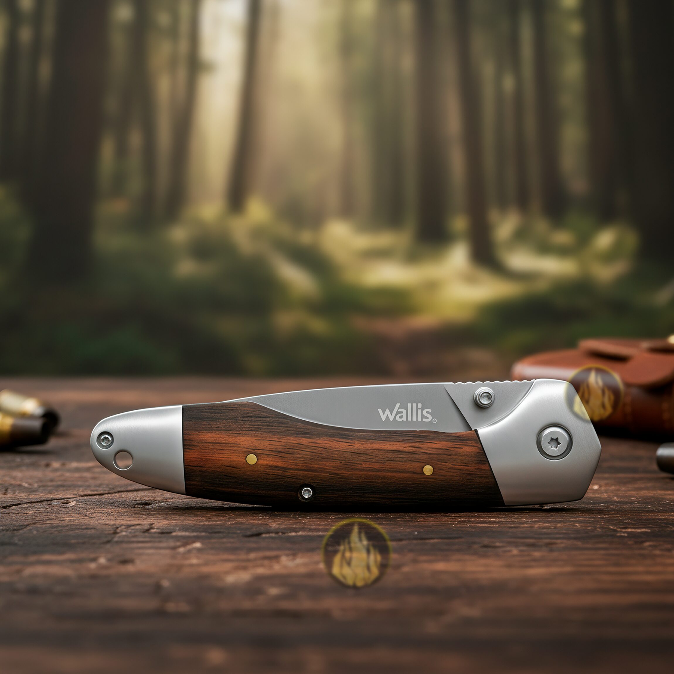 Navaja Cachas De Madera Wallis modelo K901198 con hoja de acero inoxidable 3CR13 y apertura manual.