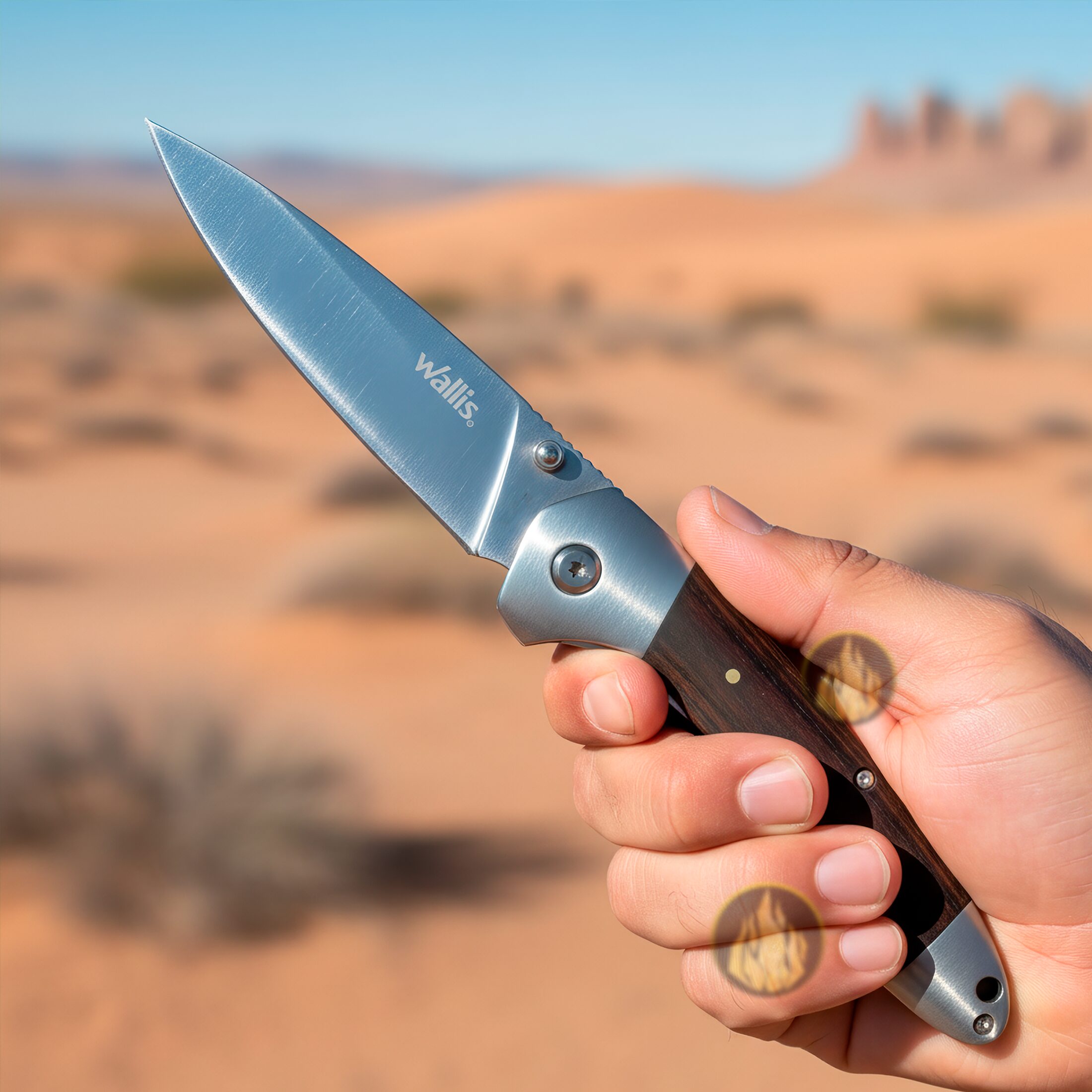 Navaja Cachas De Madera Wallis modelo K901198 con hoja de acero inoxidable 3CR13 y apertura manual.