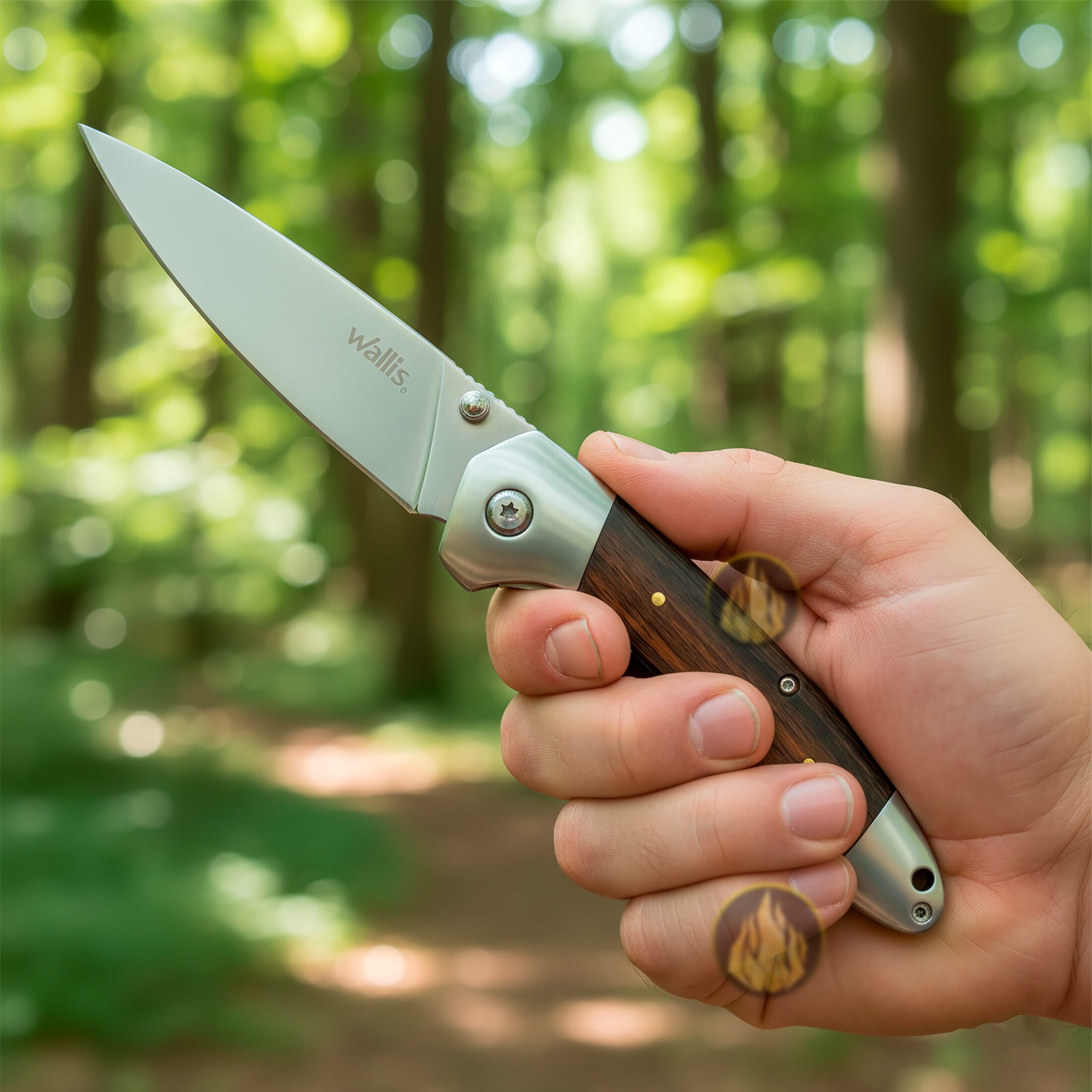 Navaja Cachas De Madera Wallis modelo K901198 con hoja de acero inoxidable 3CR13 y apertura manual.