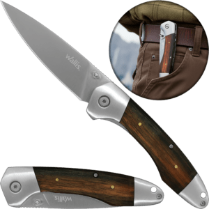 Navaja Cachas De Madera Muelle Uso Rudo Acero Inoxidable EDC