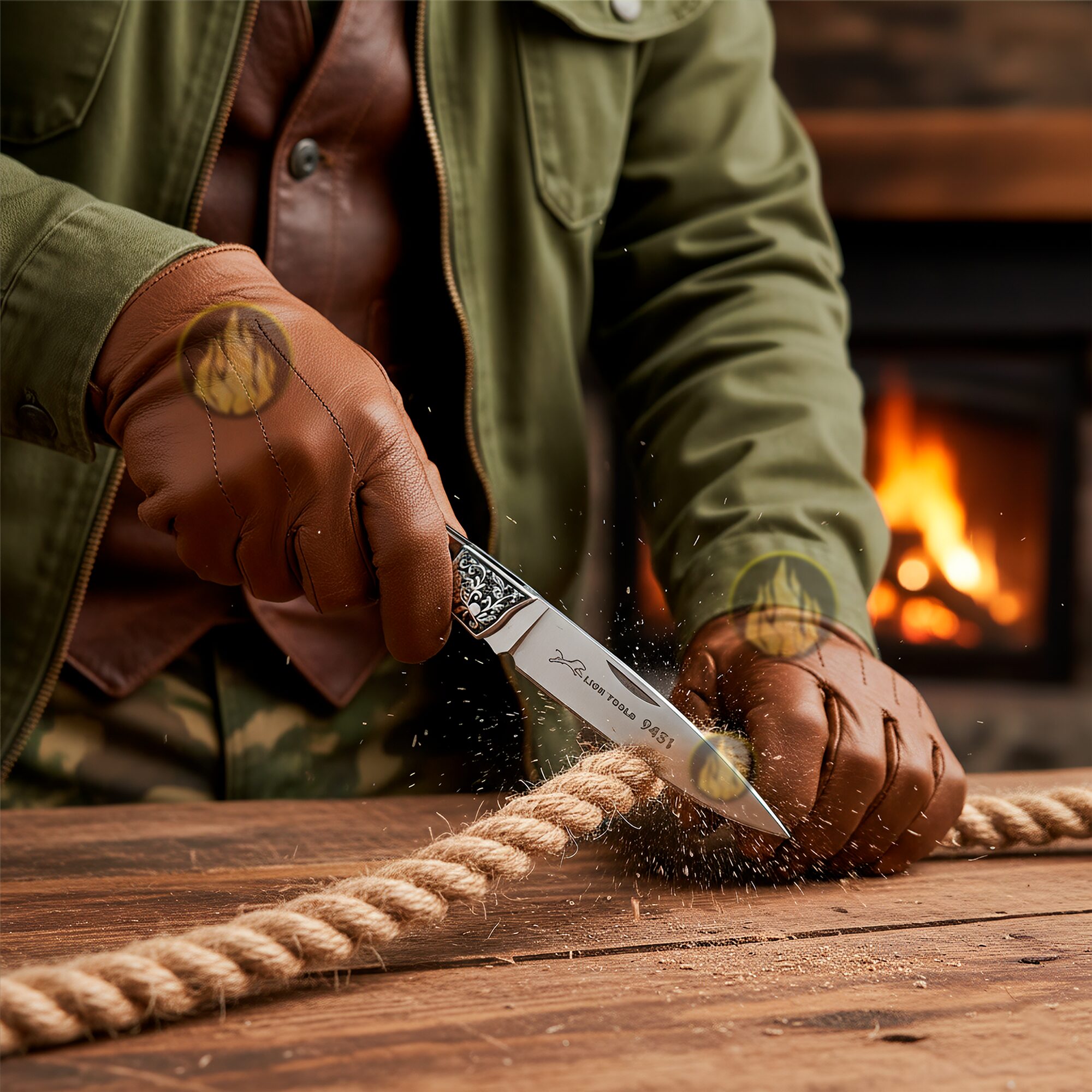 Navaja Cachas Perla Lion Tools color café con hoja de acero inoxidable 420 y bandola para transporte Navaja Cachas Perla marca Lion Tools modelo 9451 con apertura manual y seguro tipo pistón