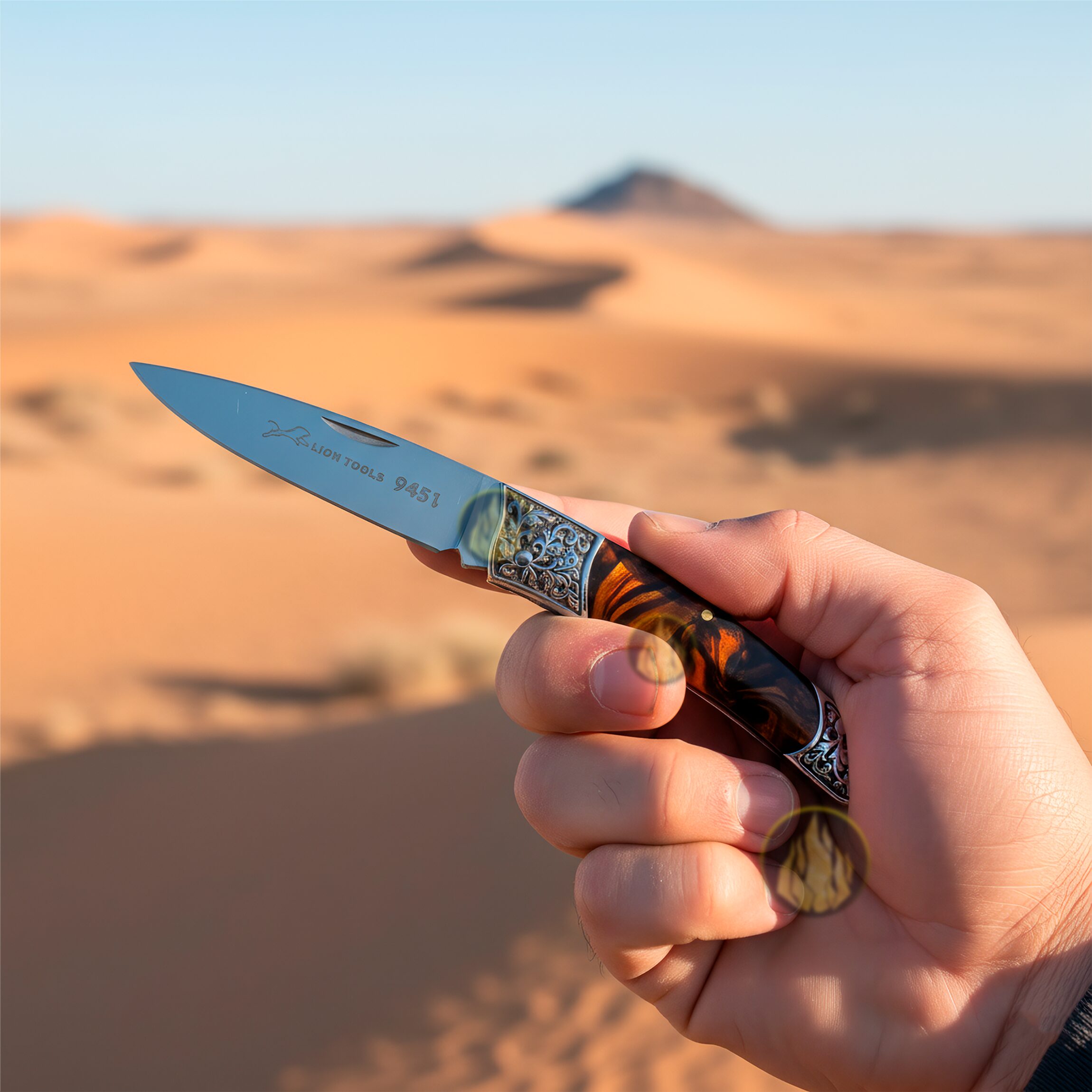 Navaja Cachas Perla Lion Tools color café con hoja de acero inoxidable 420 y bandola para transporte Navaja Cachas Perla marca Lion Tools modelo 9451 con apertura manual y seguro tipo pistón