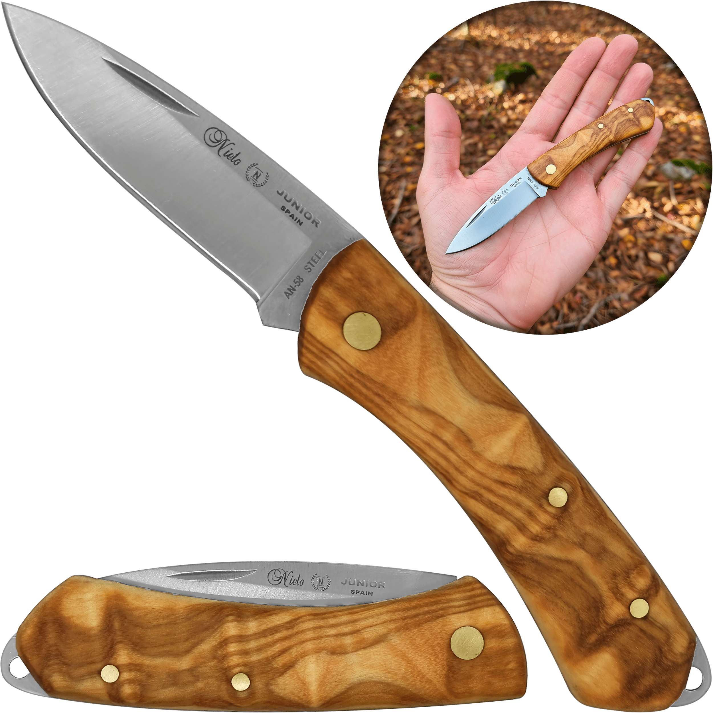 Navaja Campera Artesanal Miguel Nieto modelo 394 Junior con hoja de acero inoxidable AN58 y cachas de madera.