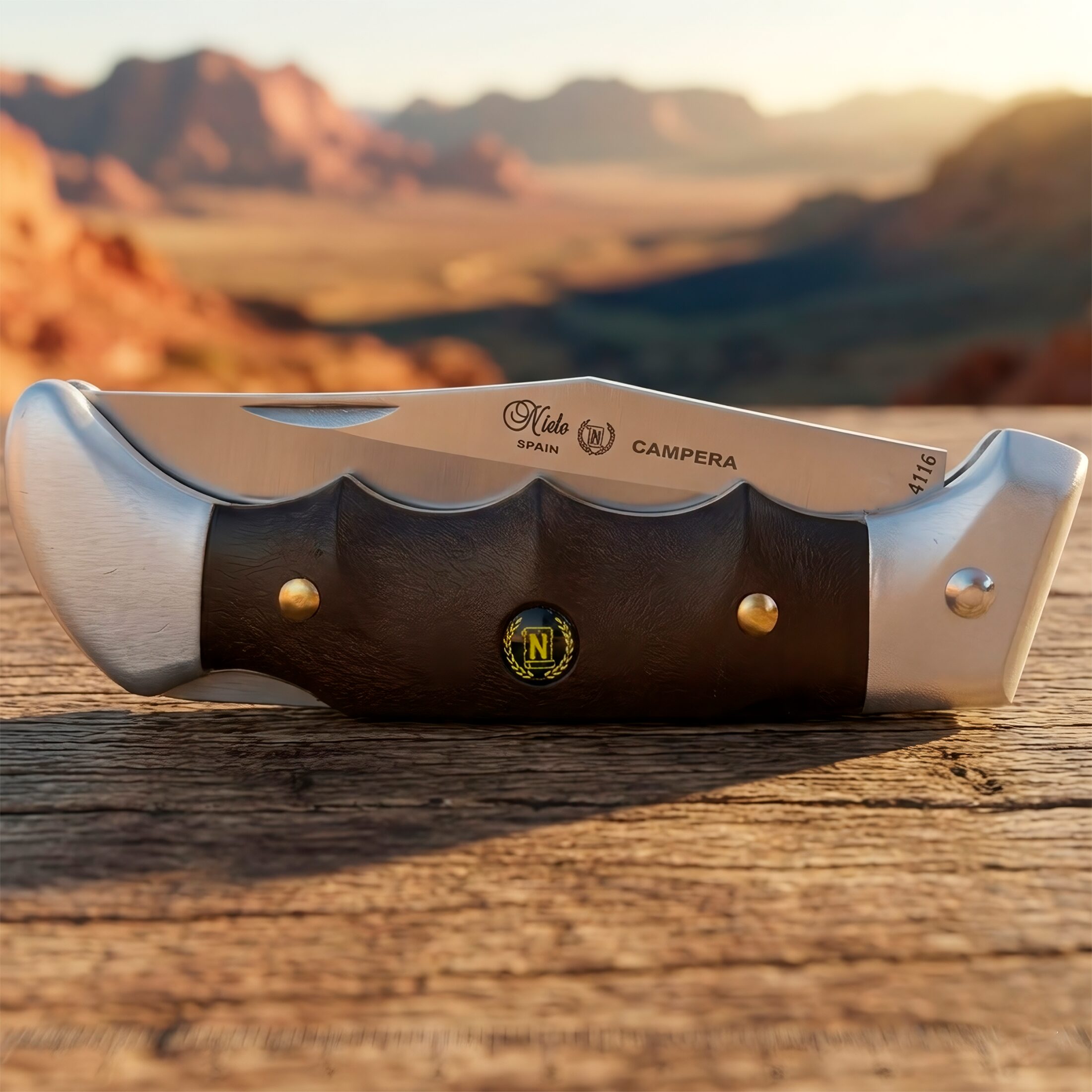 Navaja Campera Artesanal Miguel Nieto modelo 710 con hoja de acero inoxidable AN58 y seguro de muelle.