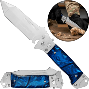 Navaja Tactica Uso Rudo Campismo Lion Tools color azul con hoja de acero inoxidable 420 y clip para cinturón. Navaja Tactica Uso Rudo Campismo marca Lion Tools modelo 7085 con hoja afilada de 8.5 cm y diseño plegable.