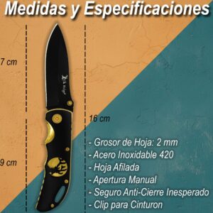Navaja Clásica Premium Uso Rudo Elk Ridge con hoja de acero inoxidable y clip táctico para cinturón Navaja Clásica Premium Uso Rudo marca Elk Ridge modelo ER-134 con apertura manual y seguro anti cierre