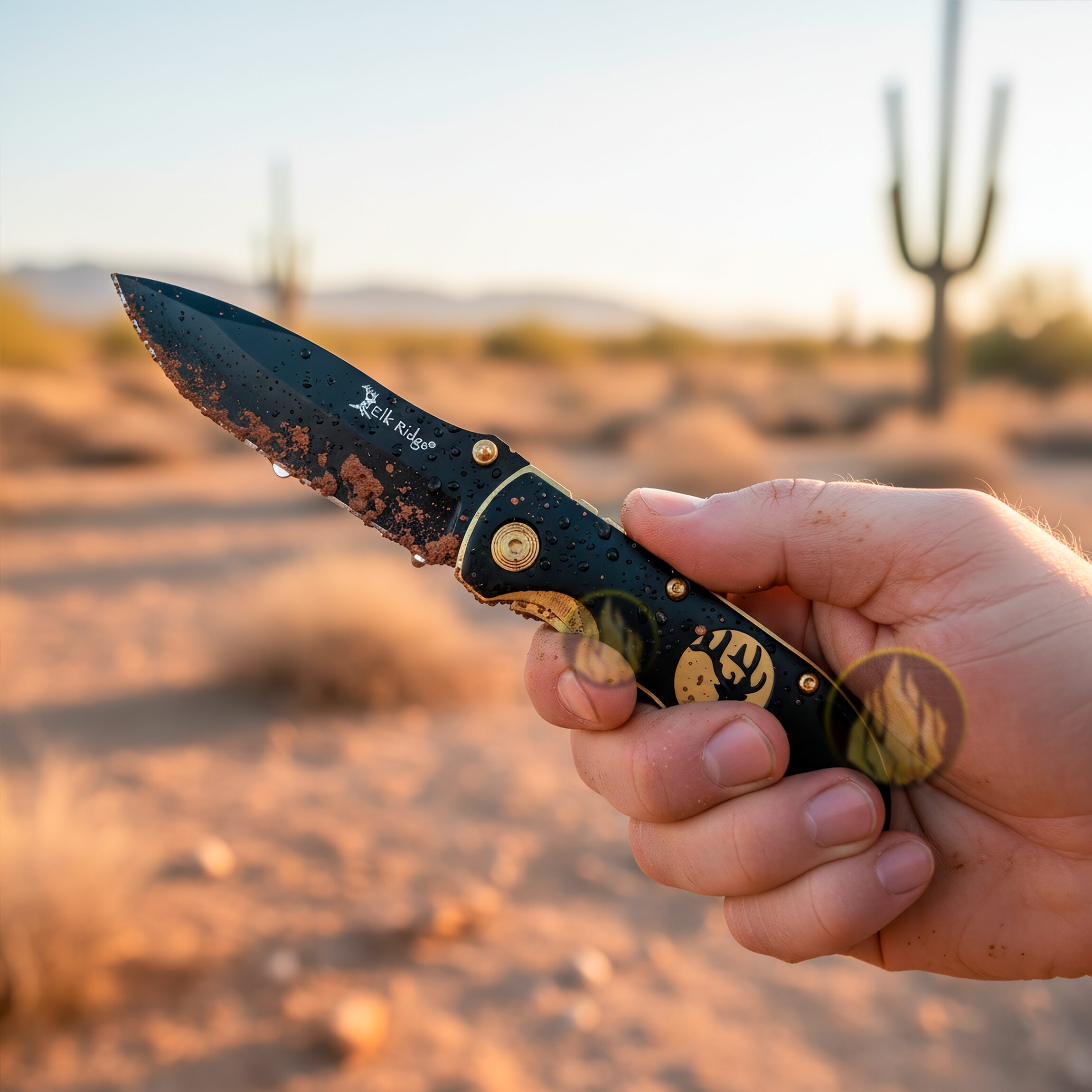 Navaja Clásica Premium Uso Rudo Elk Ridge con hoja de acero inoxidable y clip táctico para cinturón Navaja Clásica Premium Uso Rudo marca Elk Ridge modelo ER-134 con apertura manual y seguro anti cierre