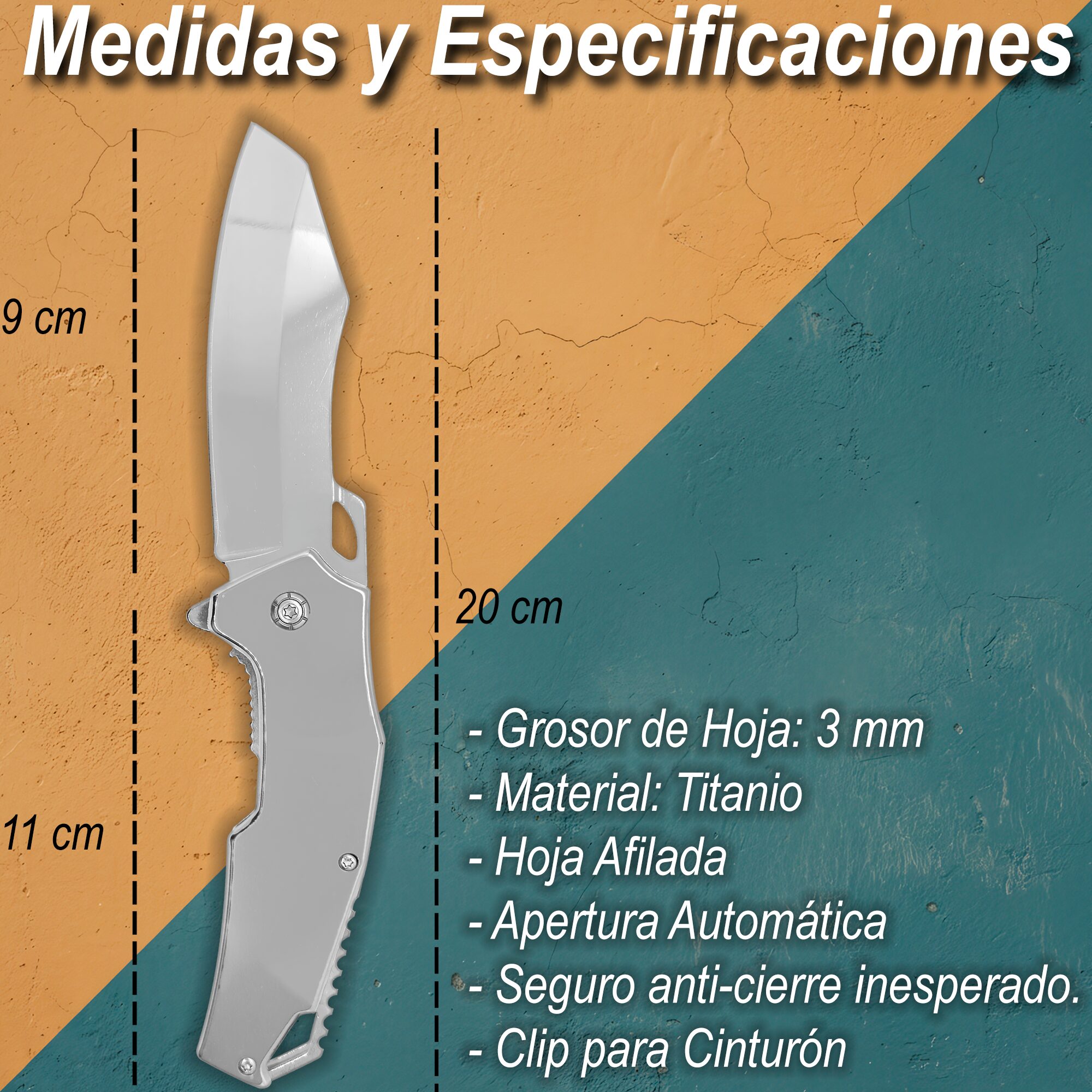 Navaja De Titanio Automatica Razor Tactical con clip para cinturón y hoja afilada modelo RT-7112SL Navaja De Titanio Automatica Razor Tactical táctica militar con apertura automática y seguro