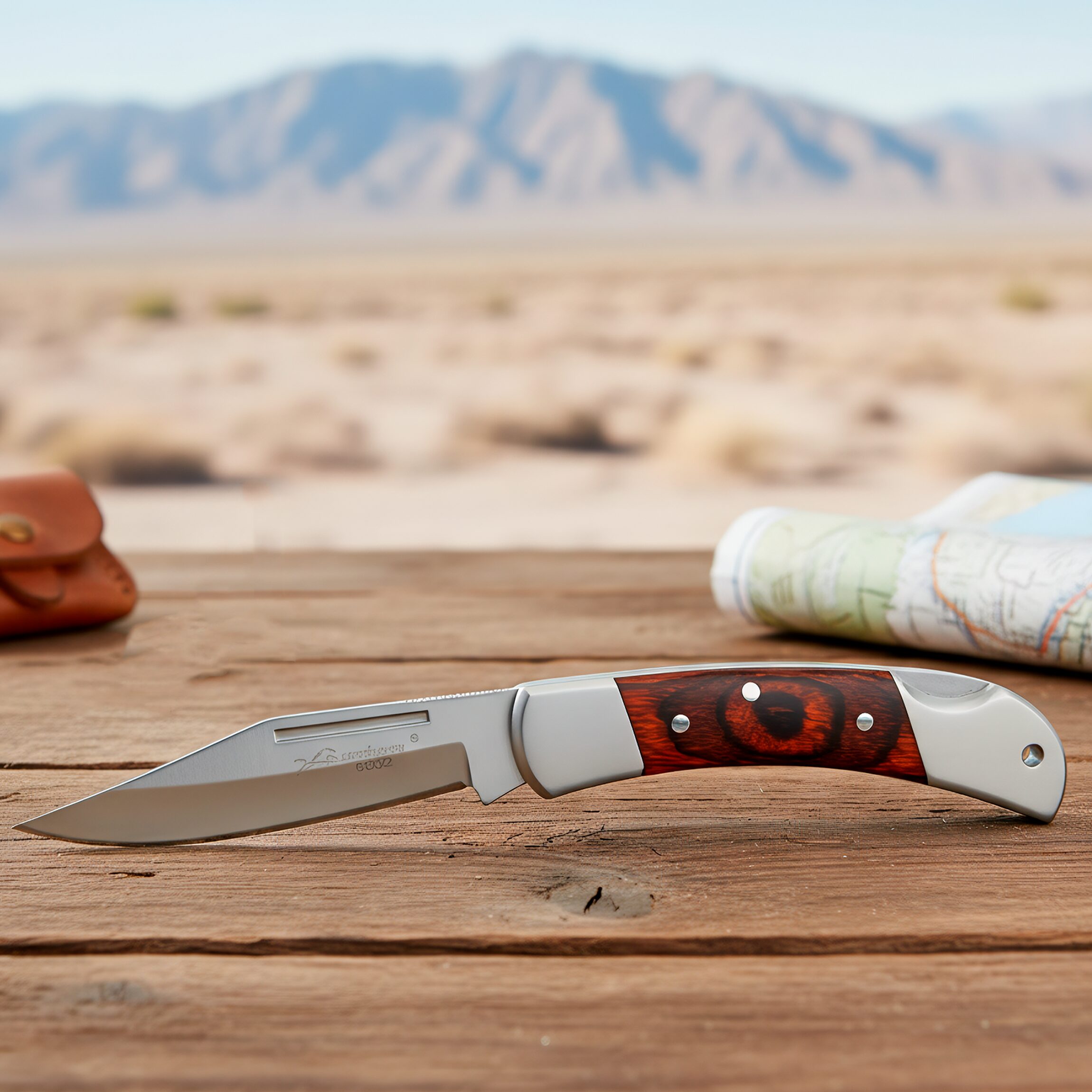 Navaja Mango De Madera Lion Tools modelo 6602 con hoja de acero inoxidable 420 y sistema de muelle para uso rudo y caza.