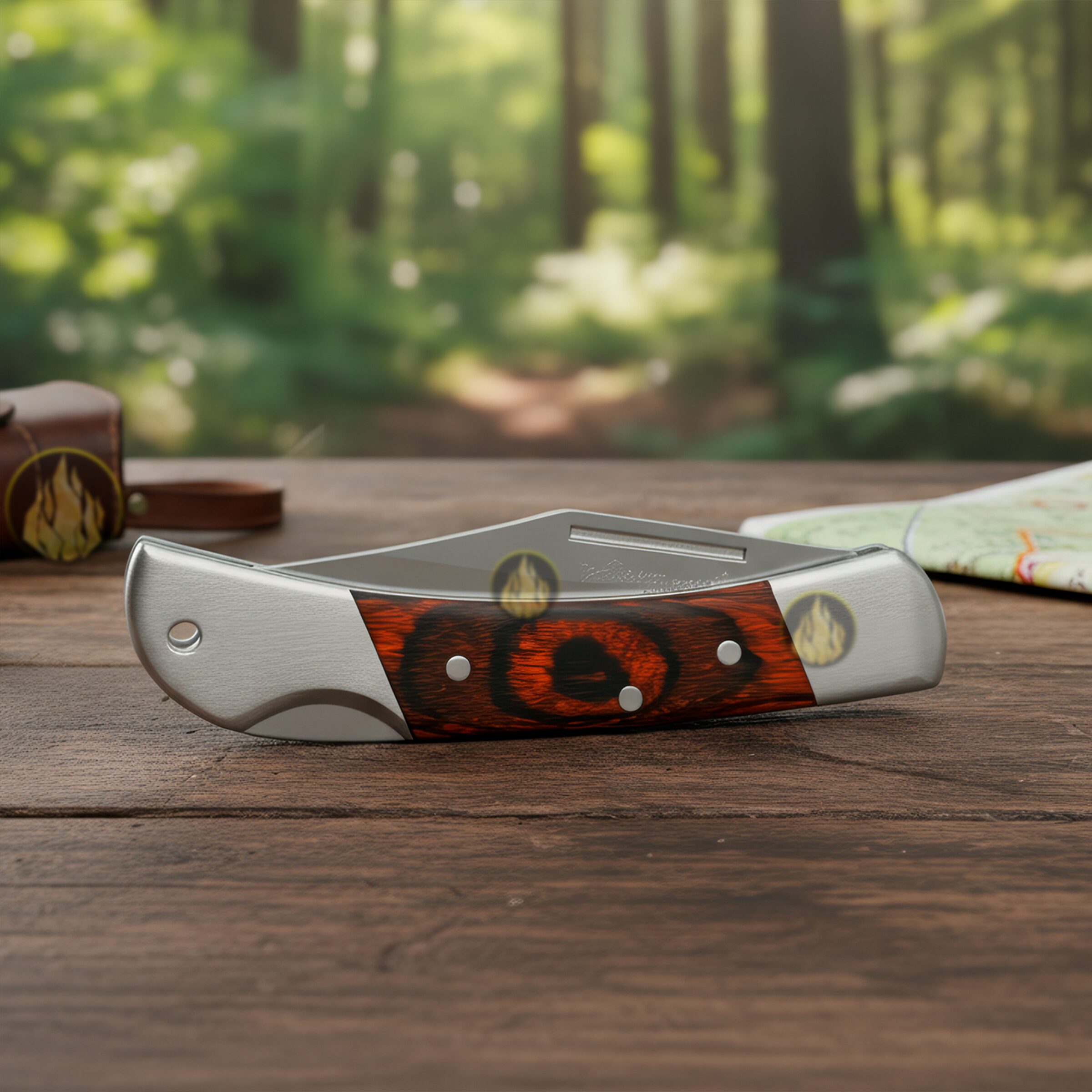 Navaja Mango De Madera Lion Tools modelo 6602 con hoja de acero inoxidable 420 y sistema de muelle para uso rudo y caza.