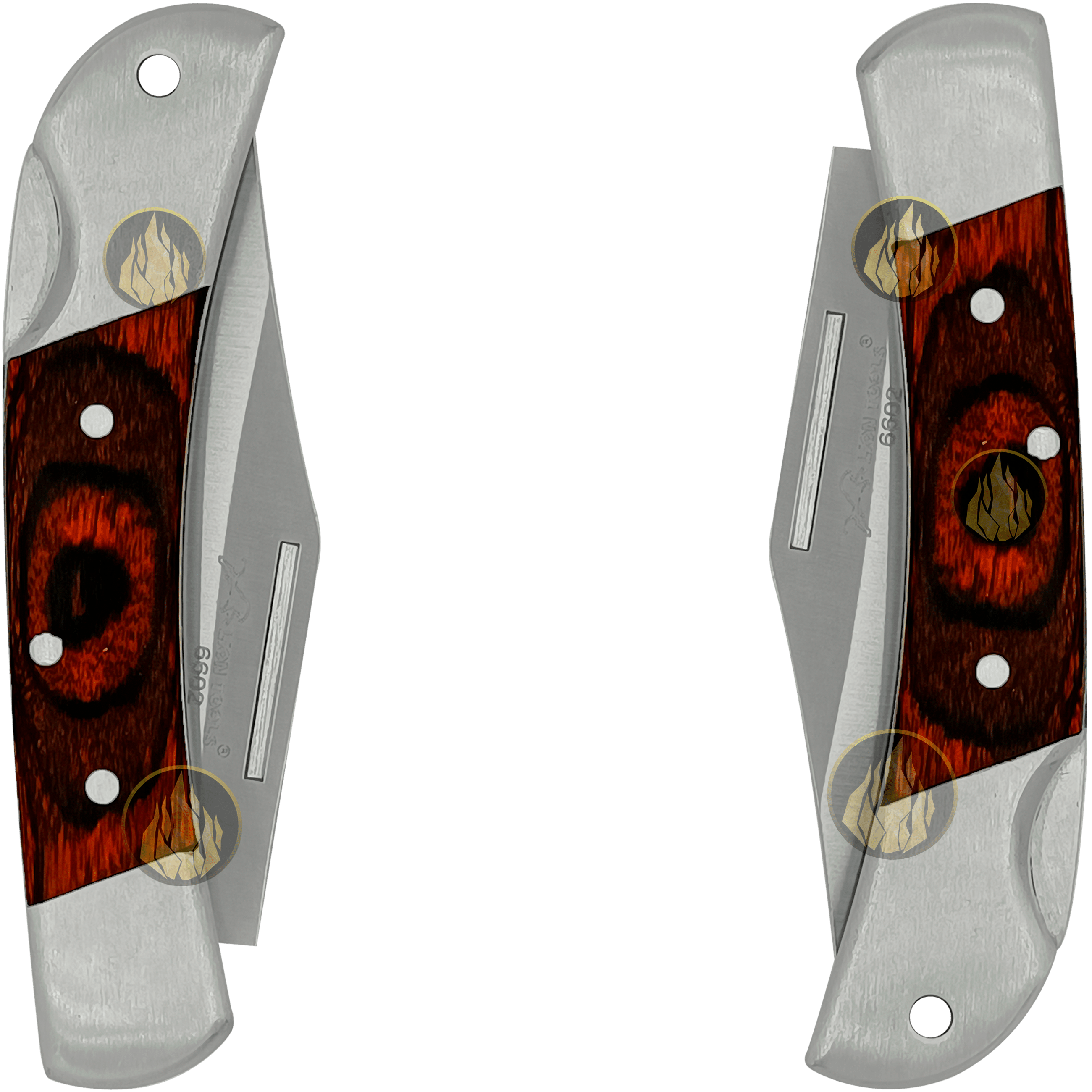 Navaja Mango De Madera Lion Tools modelo 6602 con hoja de acero inoxidable 420 y sistema de muelle para uso rudo y caza.