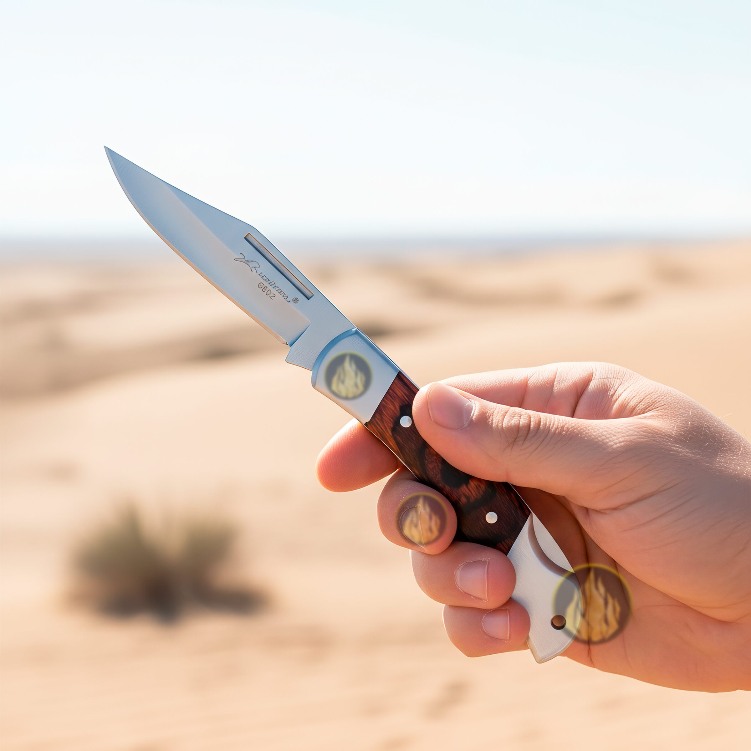 Navaja Mango De Madera Lion Tools modelo 6602 con hoja de acero inoxidable 420 y sistema de muelle para uso rudo y caza.