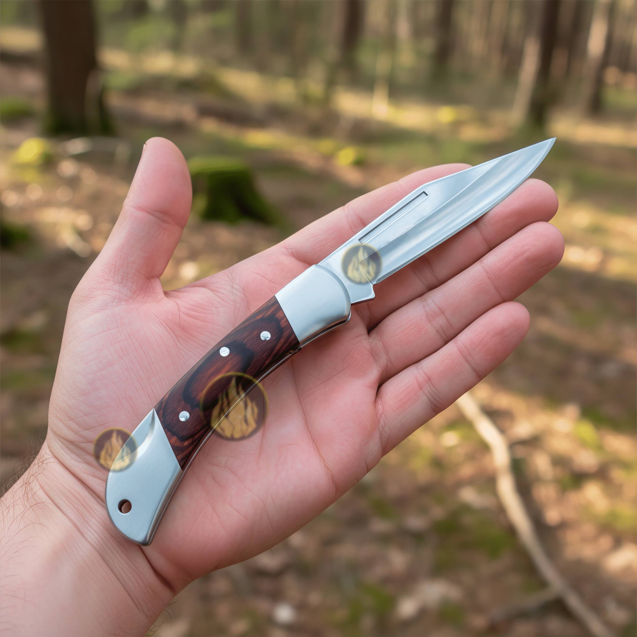 Navaja Mango De Madera Lion Tools modelo 6602 con hoja de acero inoxidable 420 y sistema de muelle para uso rudo y caza.