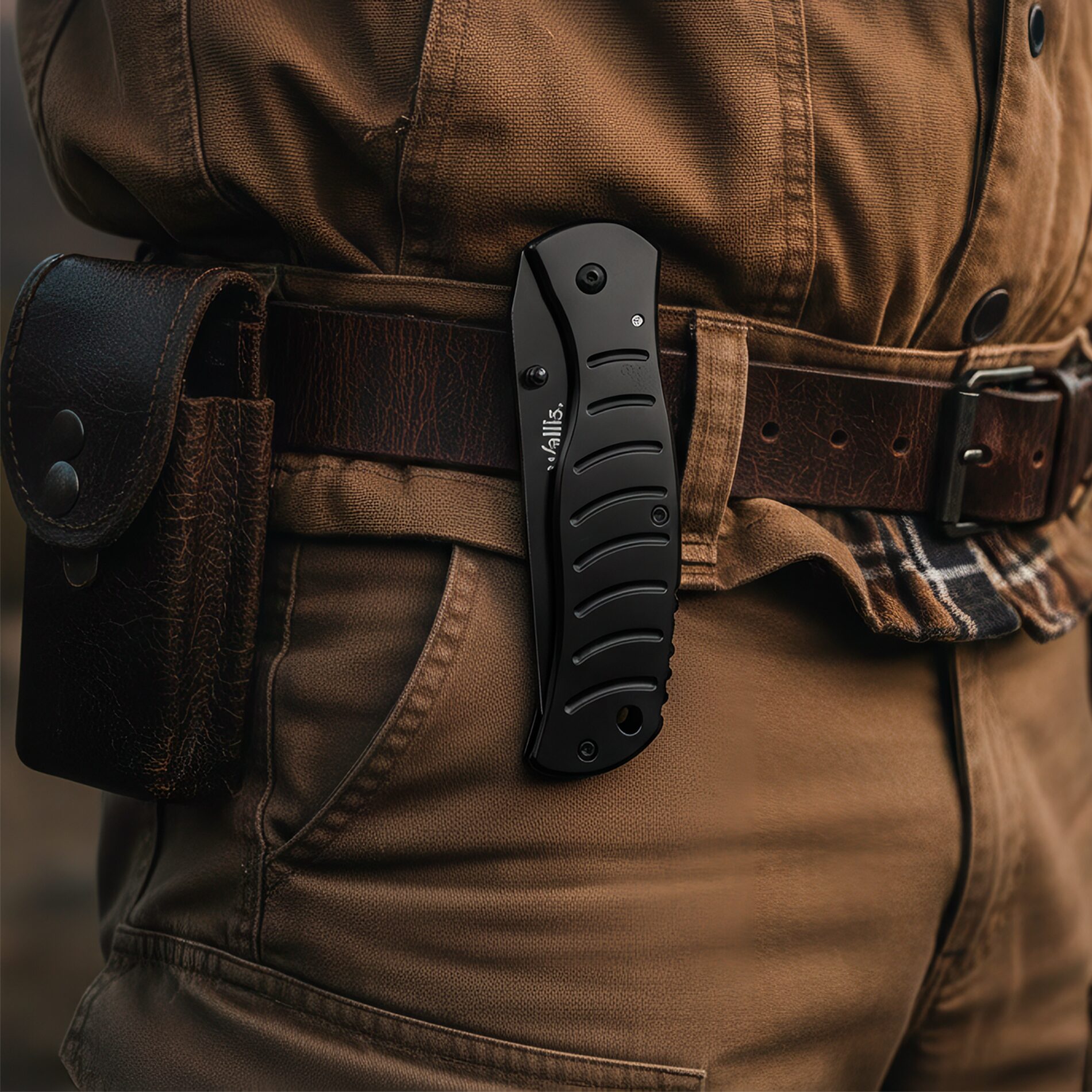 Navaja Militar Uso Rudo Wallis negra con clip y hoja de acero inoxidable afilada para caza y uso táctico Navaja Militar Uso Rudo marca Wallis modelo K900334 con seguro anti cierre y diseño táctico resistente