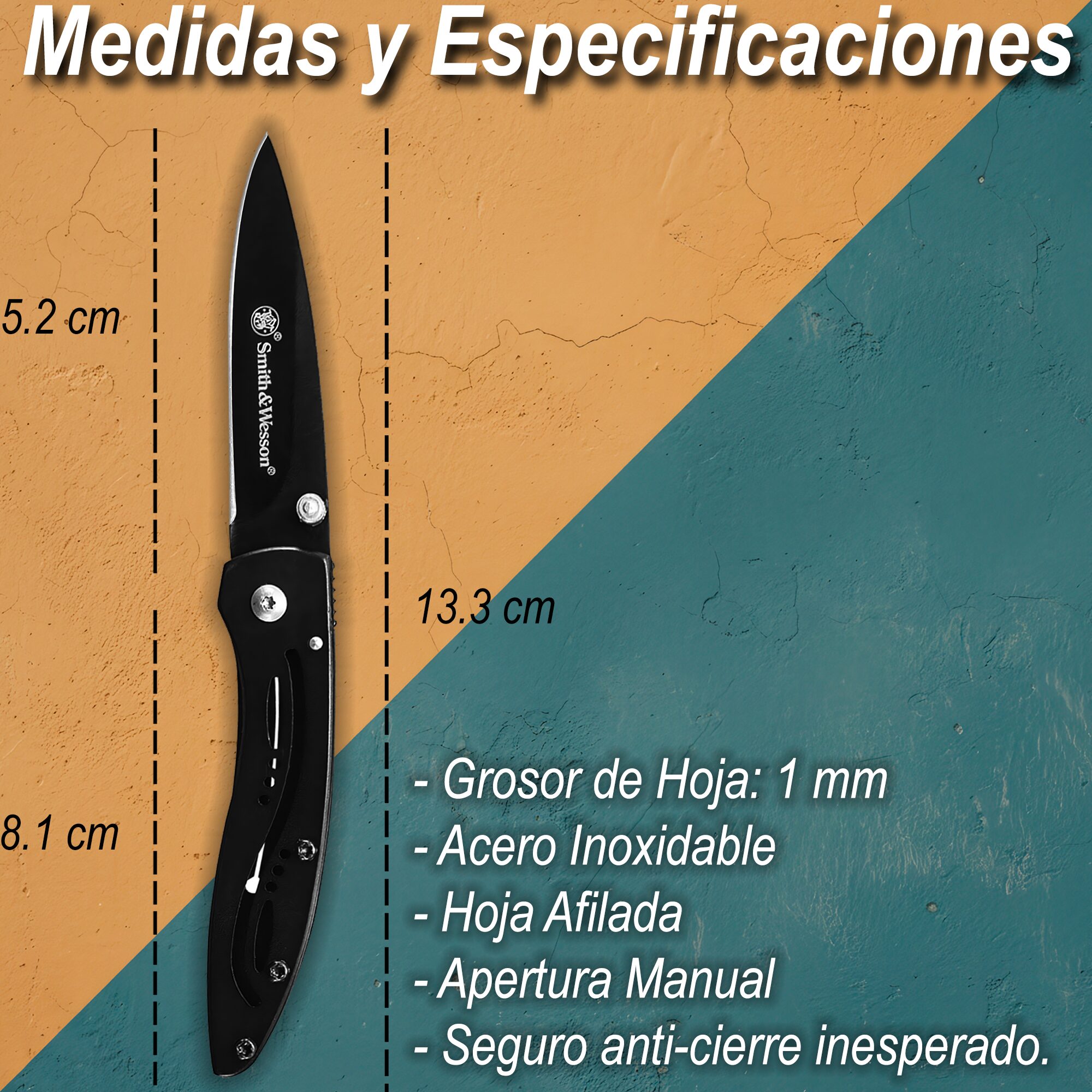 Navaja Smith & Wesson Framelock Folding modelo Little Pal CKLPB con hoja de 5.2 cm y mango ergonómico.