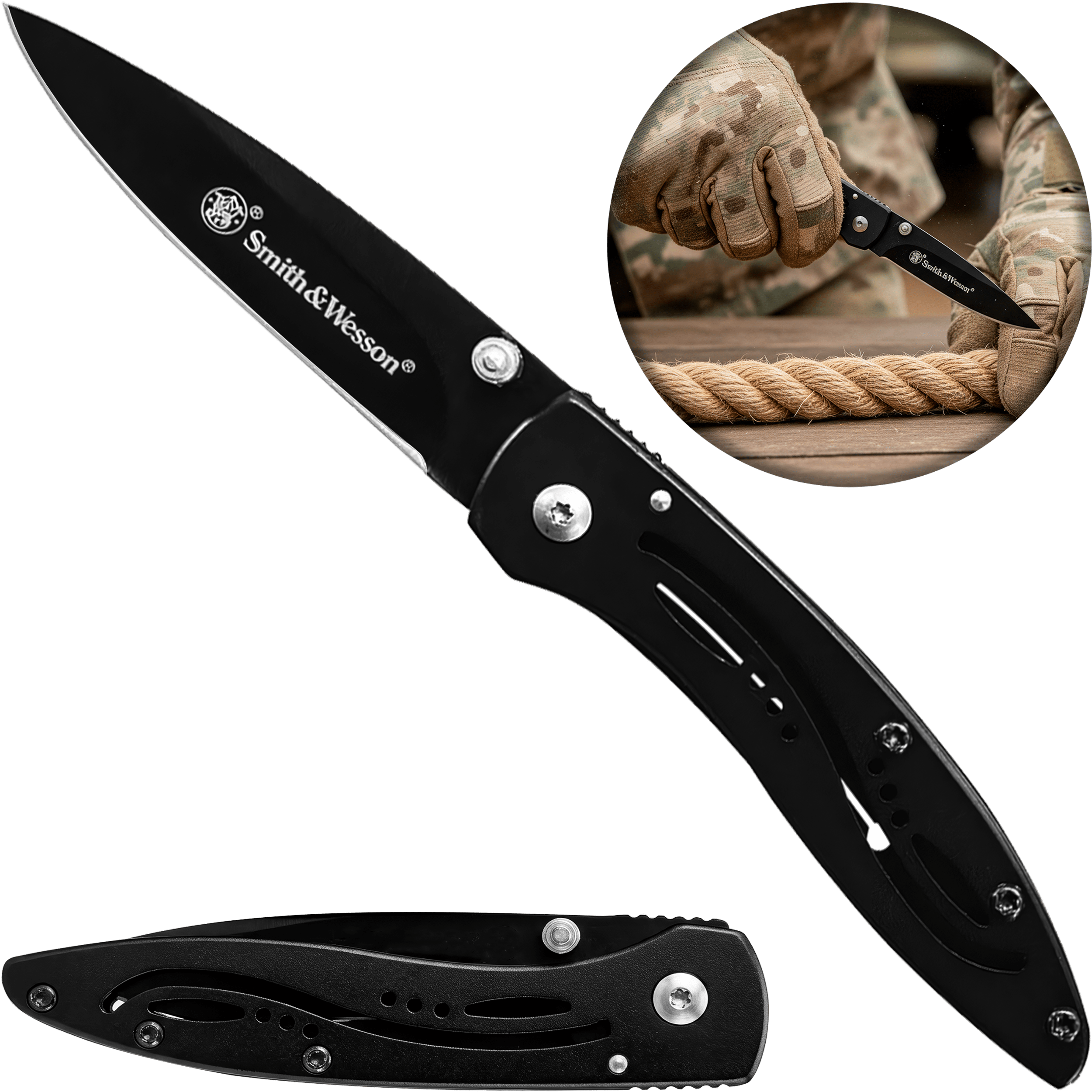 Navaja Smith & Wesson Framelock Folding modelo Little Pal CKLPB con hoja de 5.2 cm y mango ergonómico.