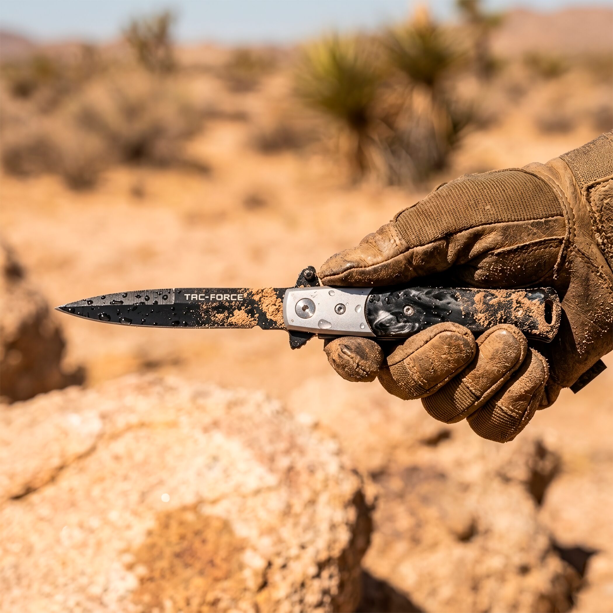 Navaja Stiletto Automática Tac-Force modelo TF-438BP con cachas nacar negro hoja de acero inoxidable 420 y clip para cinturón Navaja Stiletto Automática estilo italiano clásico con apertura automática hoja lisa afilada marca Tac-Force modelo TF-438BP