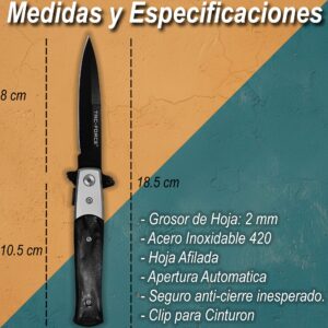 Navaja Stiletto Automática Tac-Force modelo TF-438BP con cachas nacar negro hoja de acero inoxidable 420 y clip para cinturón Navaja Stiletto Automática estilo italiano clásico con apertura automática hoja lisa afilada marca Tac-Force modelo TF-438BP