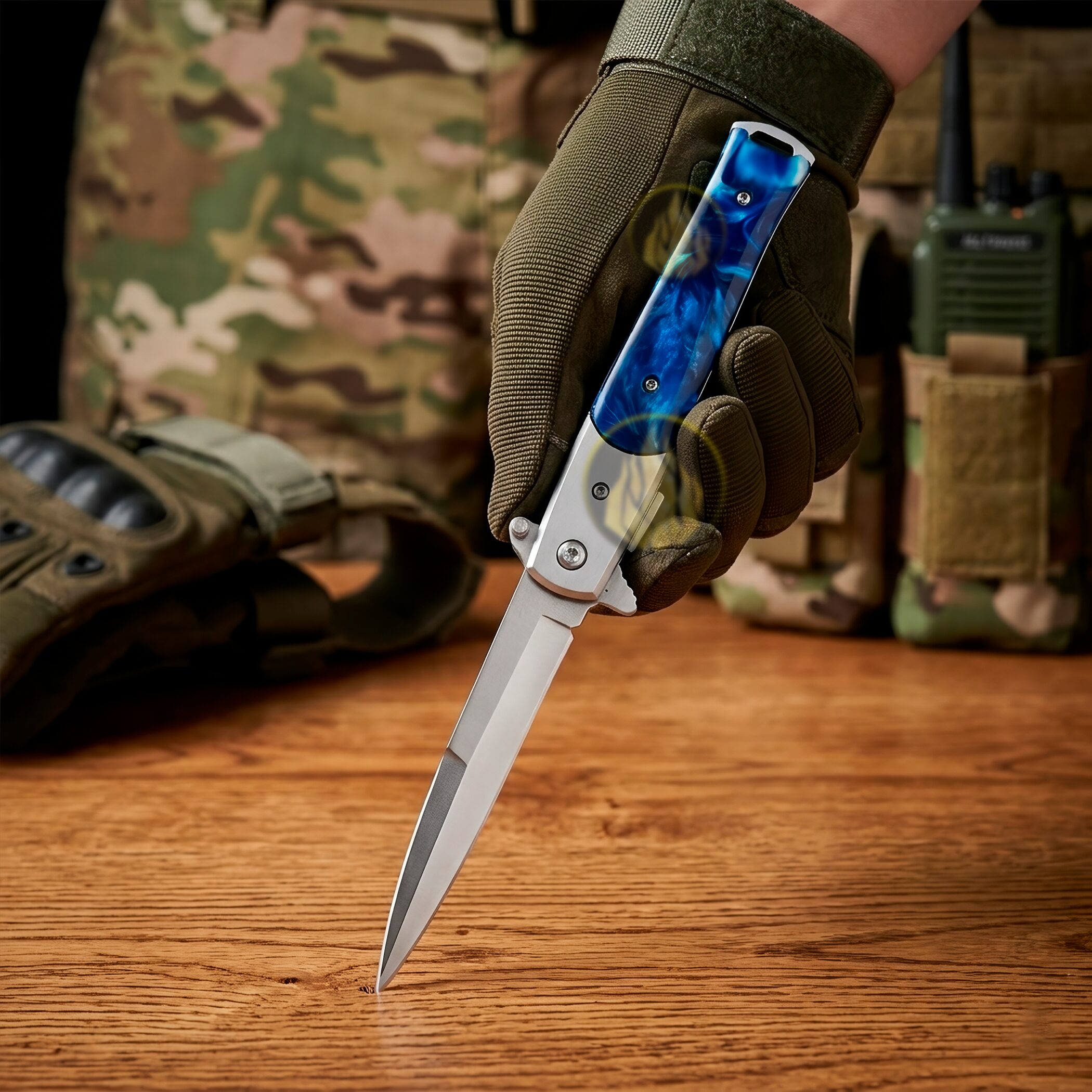 Navaja Stiletto Automática Clásica Razor Tactical con hoja de acero inoxidable 440 y diseño italiano RT 7033BL