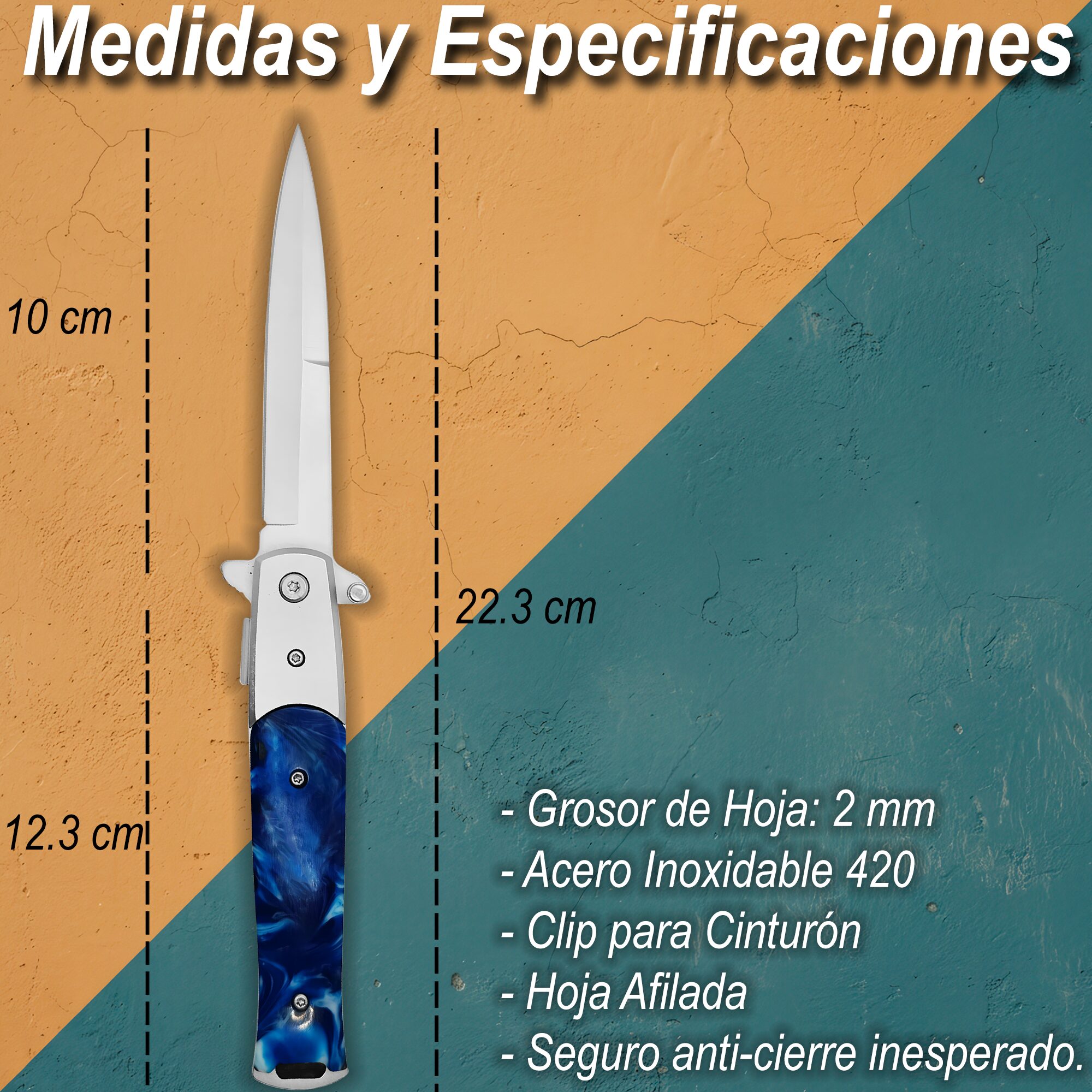 Navaja Stiletto Automática Clásica Razor Tactical con hoja de acero inoxidable 440 y diseño italiano RT 7033BL