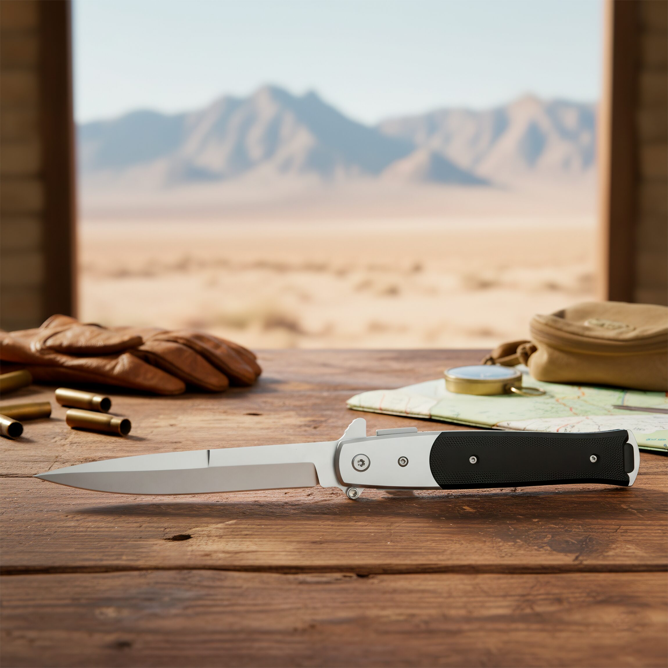 Navaja Stiletto Automática Clásica Razor Tactical con hoja lisa de acero inoxidable 440 y diseño táctico italiano con clip. Clásica marca Razor Tactical modelo RT 7033G10 con hoja afilada de 10 cm y mango de 12.3 cm.